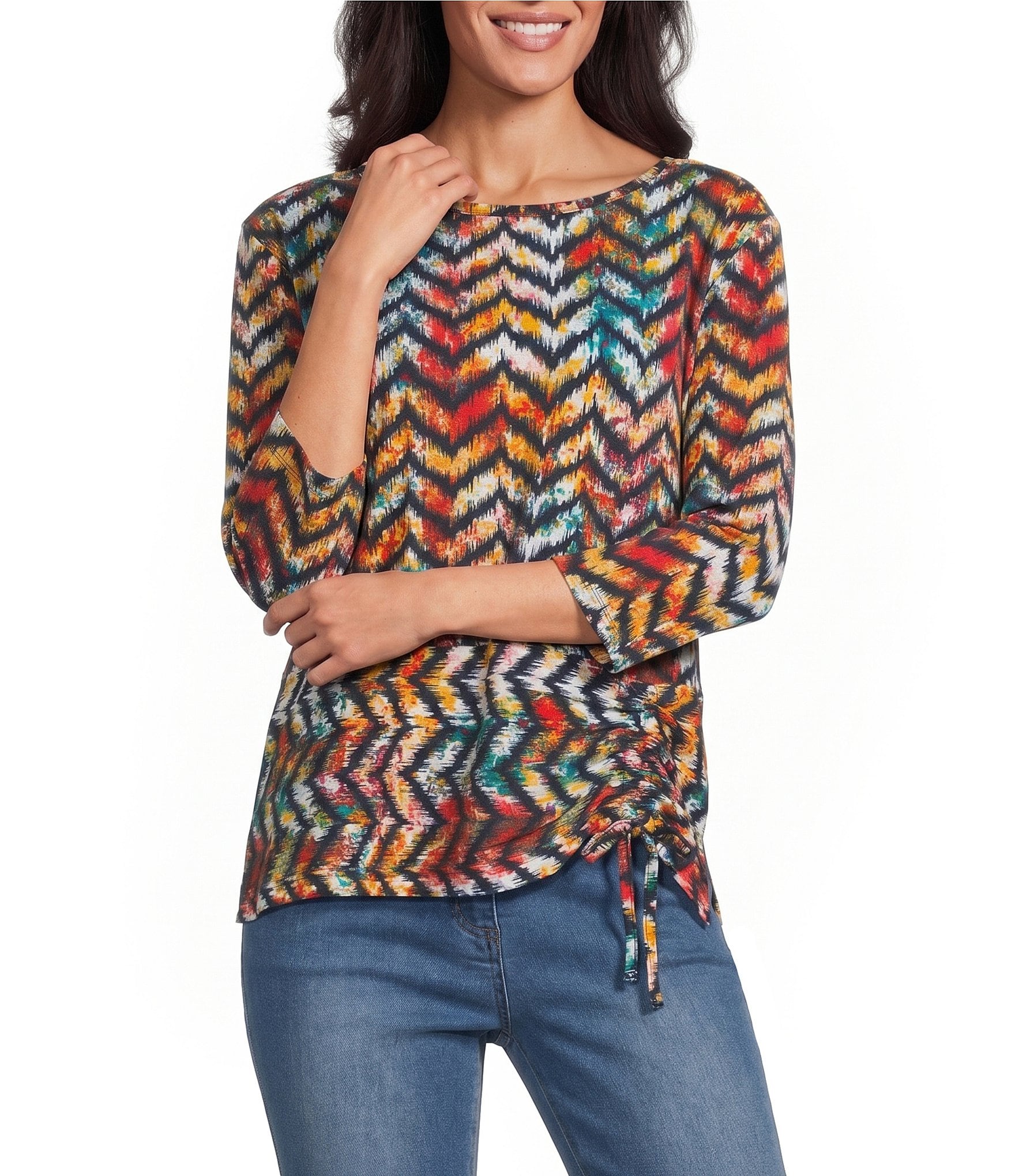 Multiples Knit Print Scoop Neck 3/4 Sleeve Top