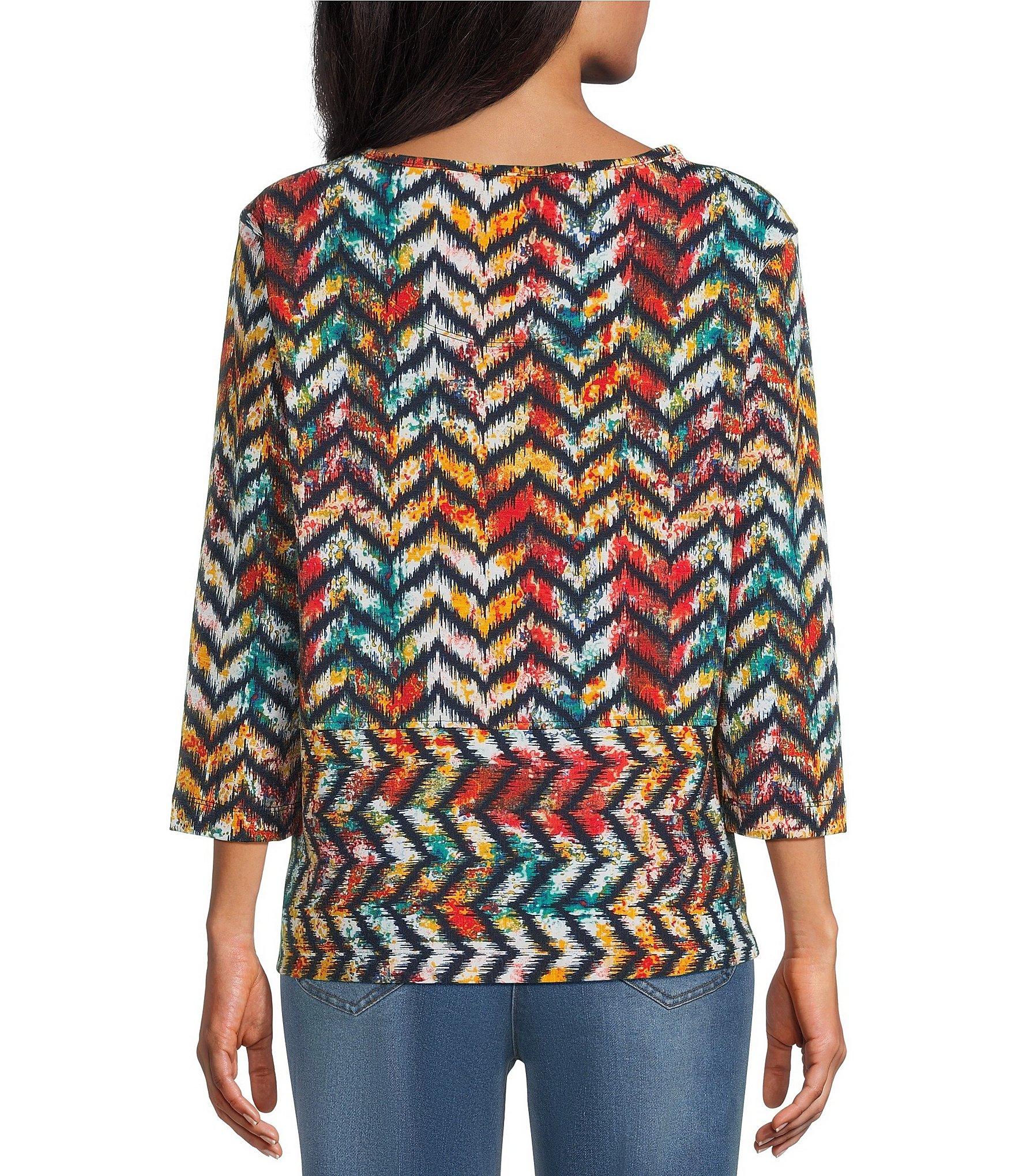 Multiples Knit Print Scoop Neck 3/4 Sleeve Top