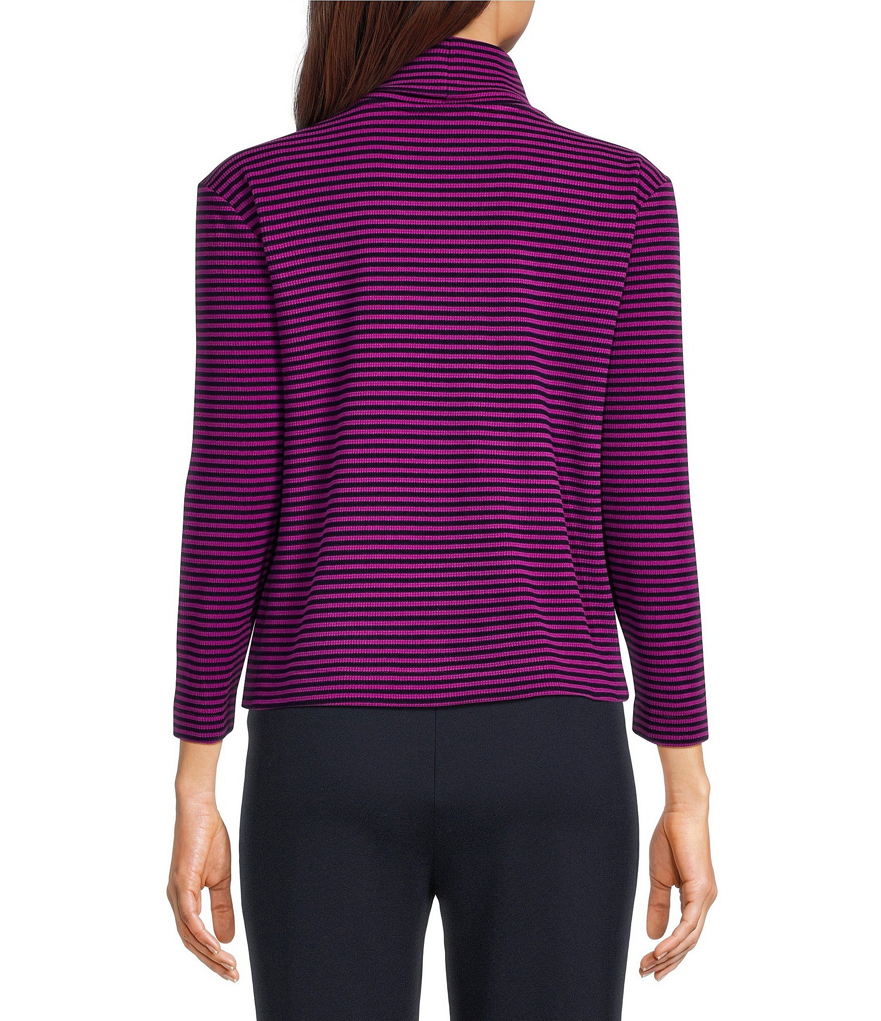 Multiples Knit Stripe Turtleneck Long Sleeve Pullover Top