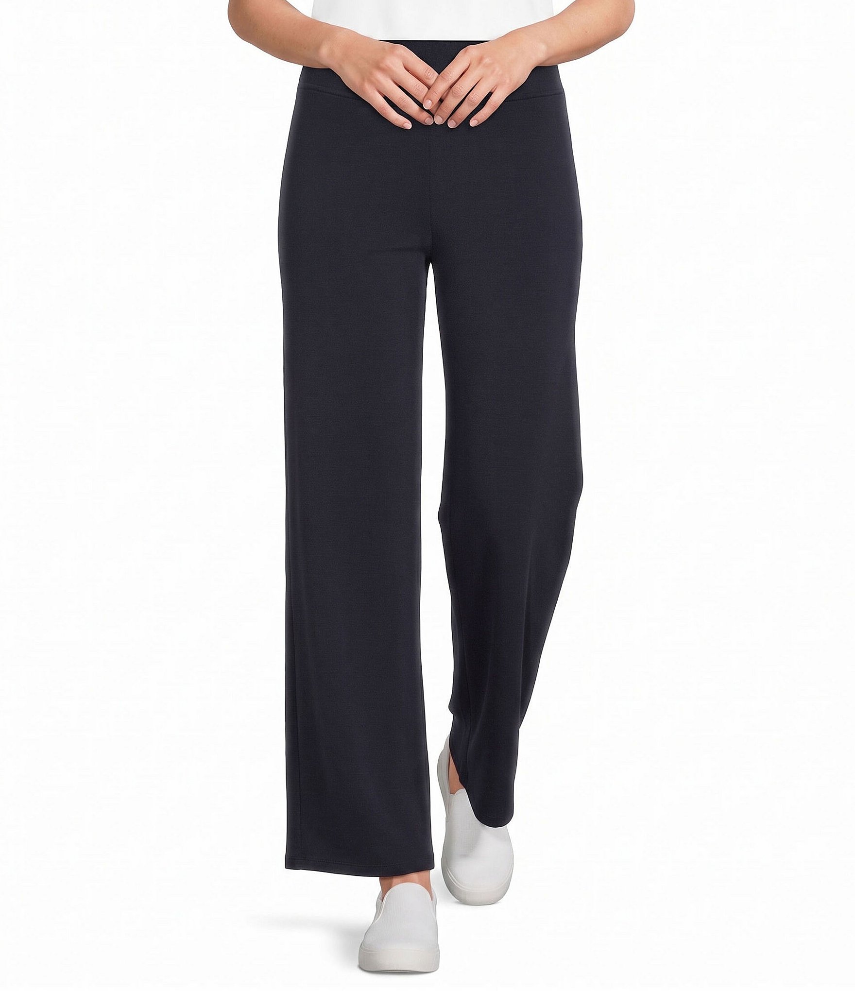 Multiples Knit Wide Leg Pull-On Ankle Pants