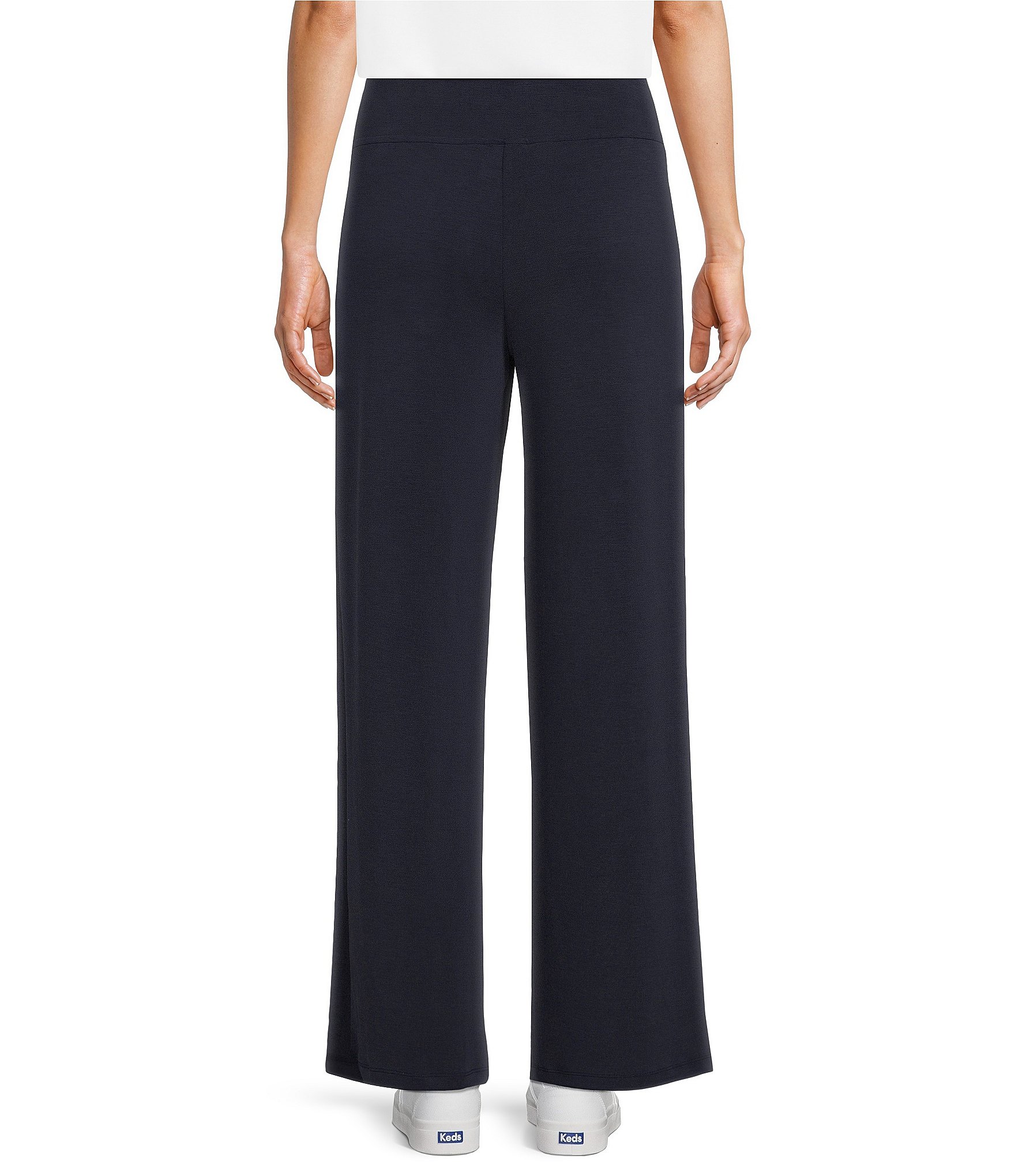 Multiples Knit Wide Leg Pull-On Ankle Pants
