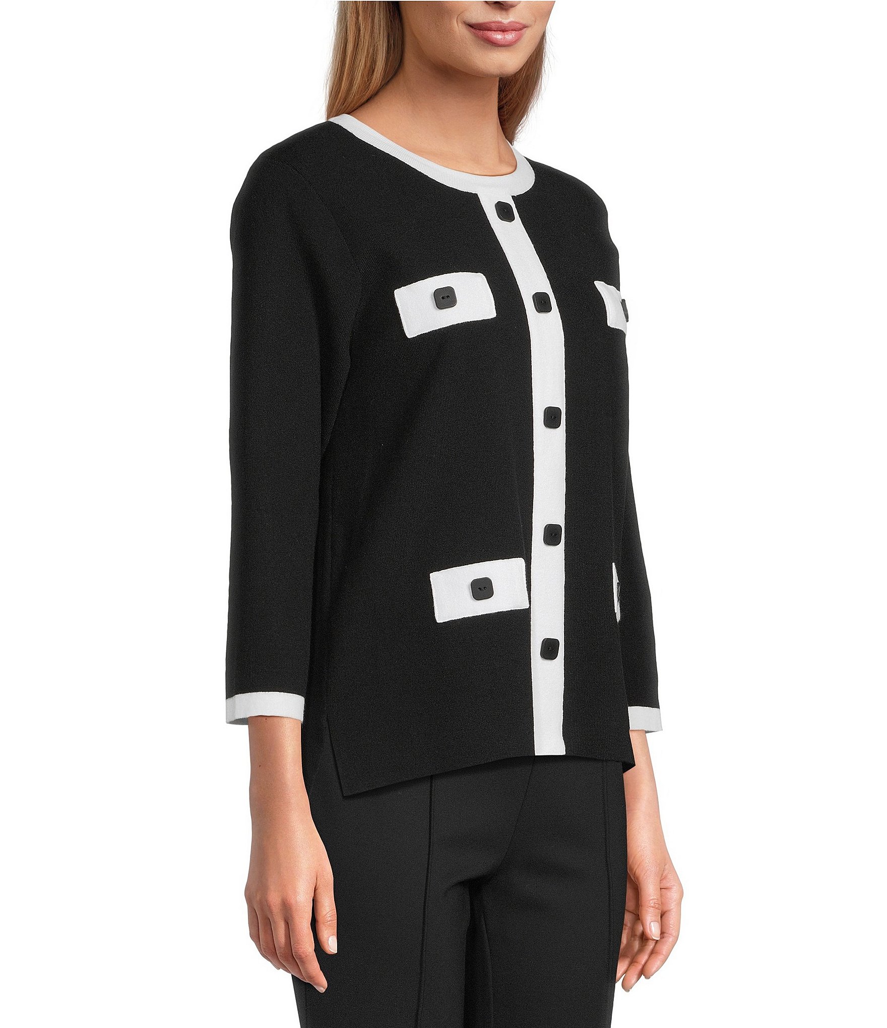 Multiples Knit Wide Neck 3/4 Sleeve Sweater Knit Top