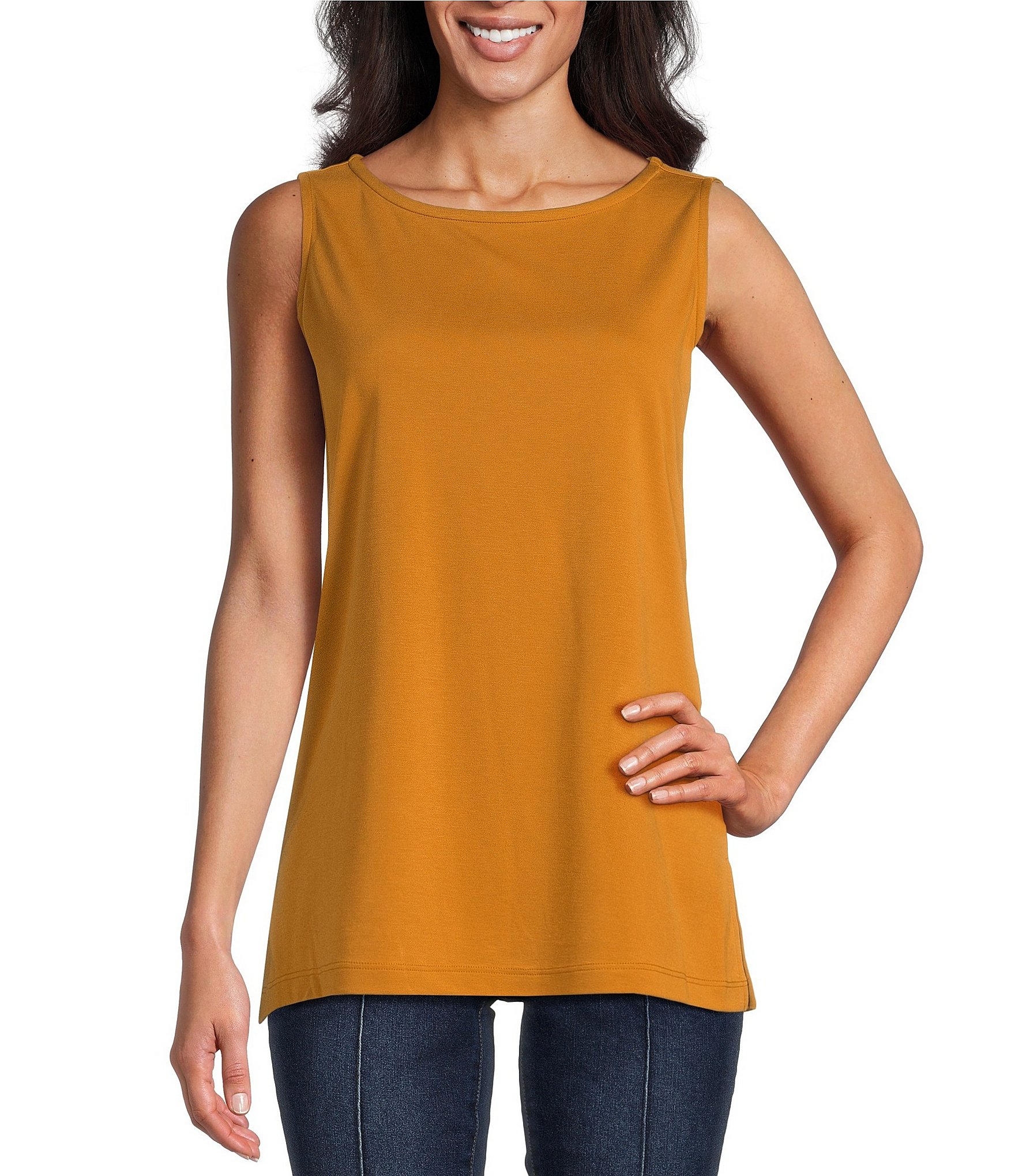 Multiples Petite Size Knit Scoop Neck Side Vent Tank Top