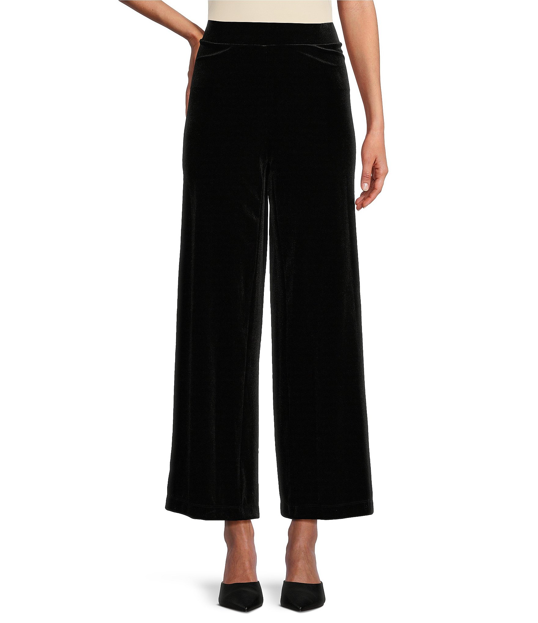 Multiples Petite Size Solid Stretch Velvet Knit Wide-Leg Pull-On Pants ...