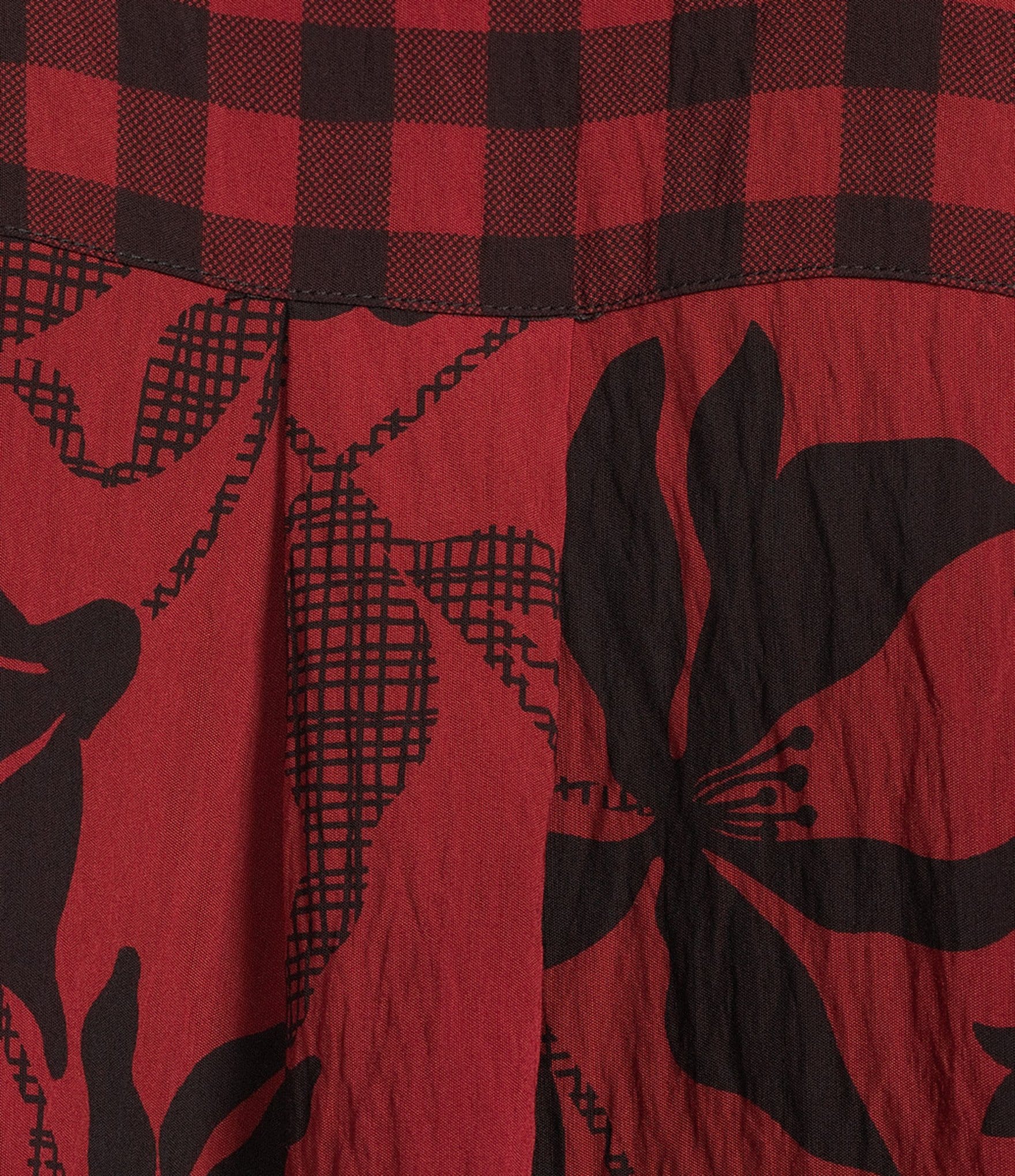 Multiples Petite Size Woven Checked Floral Print Point Collar 3/4 Turn-Up Sleeve Button-Front Shirt