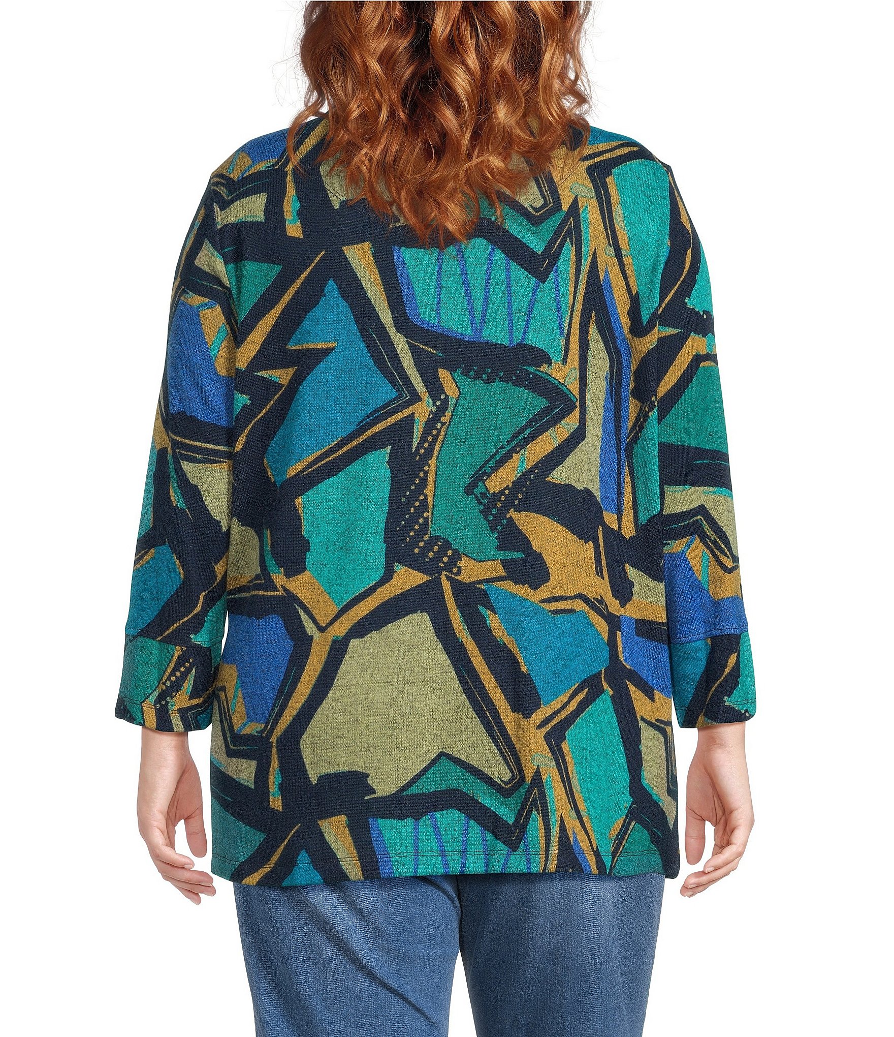 Multiples Plus Size Abstract Print Scoop Neck 3/4 Sleeve Top