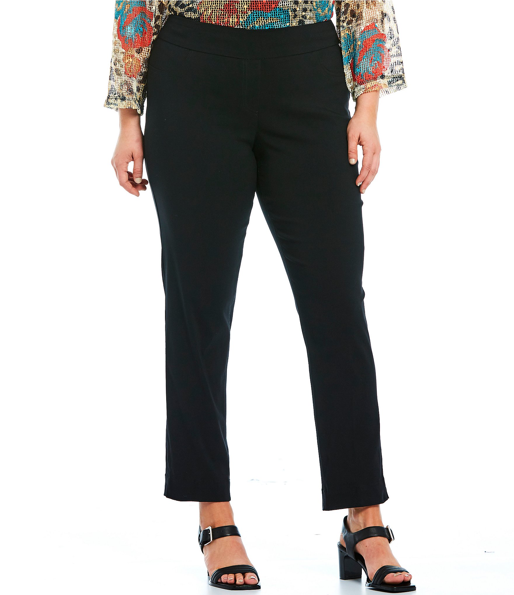 Multiples Plus Size Flat Front Straight Leg Pull-On Ankle Pants | Dillard's