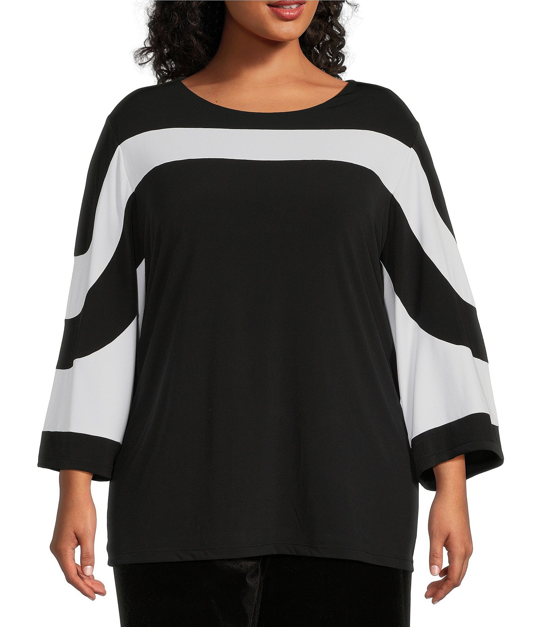Calvin Klein Plus Size Dotted Striped Print Matte Jersey Pleated