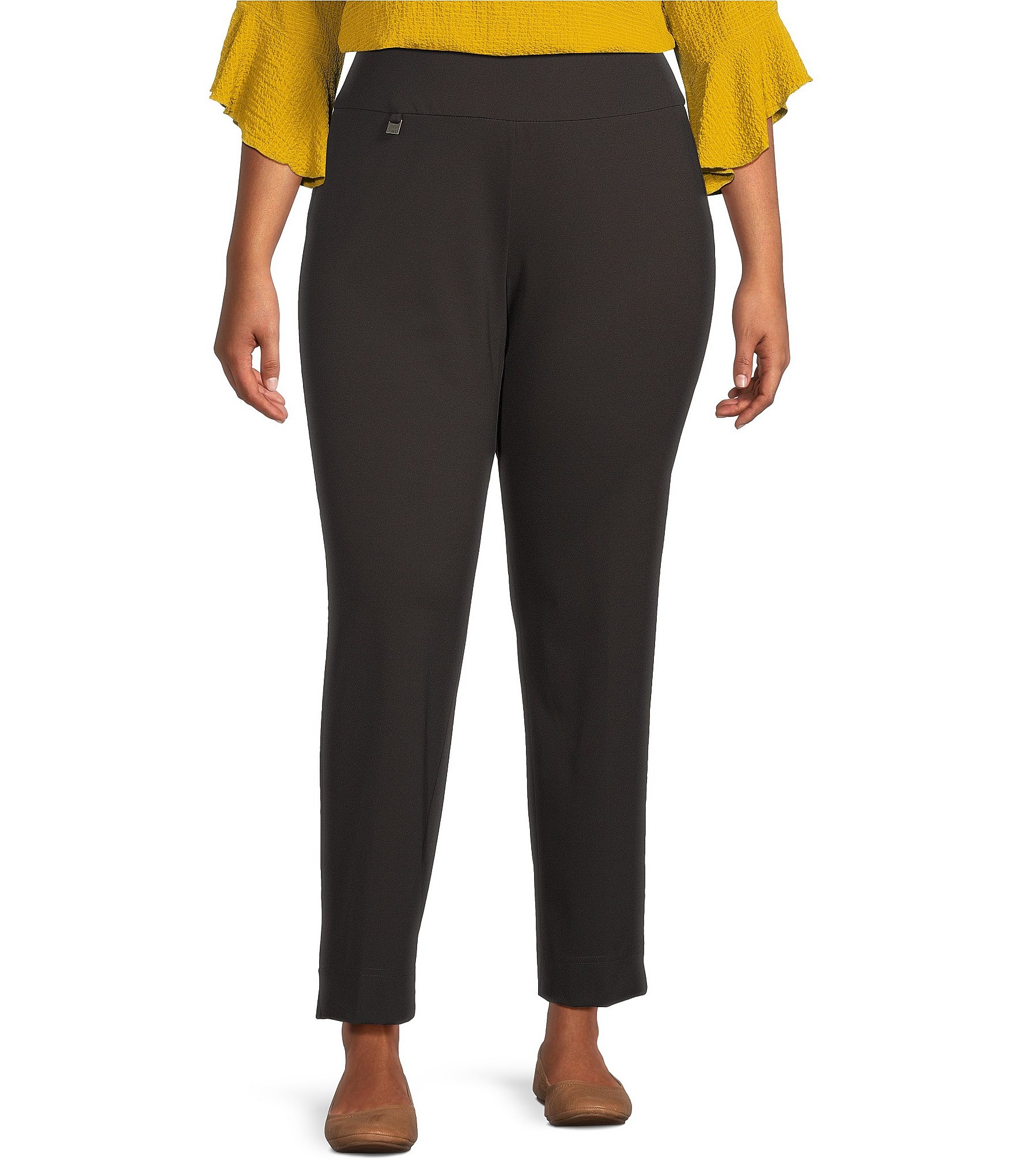 Slimsation® by Multiples Plus Size Solid Ease-Y-Fit Knit Pull-On Ankle  Pants | Dillard's