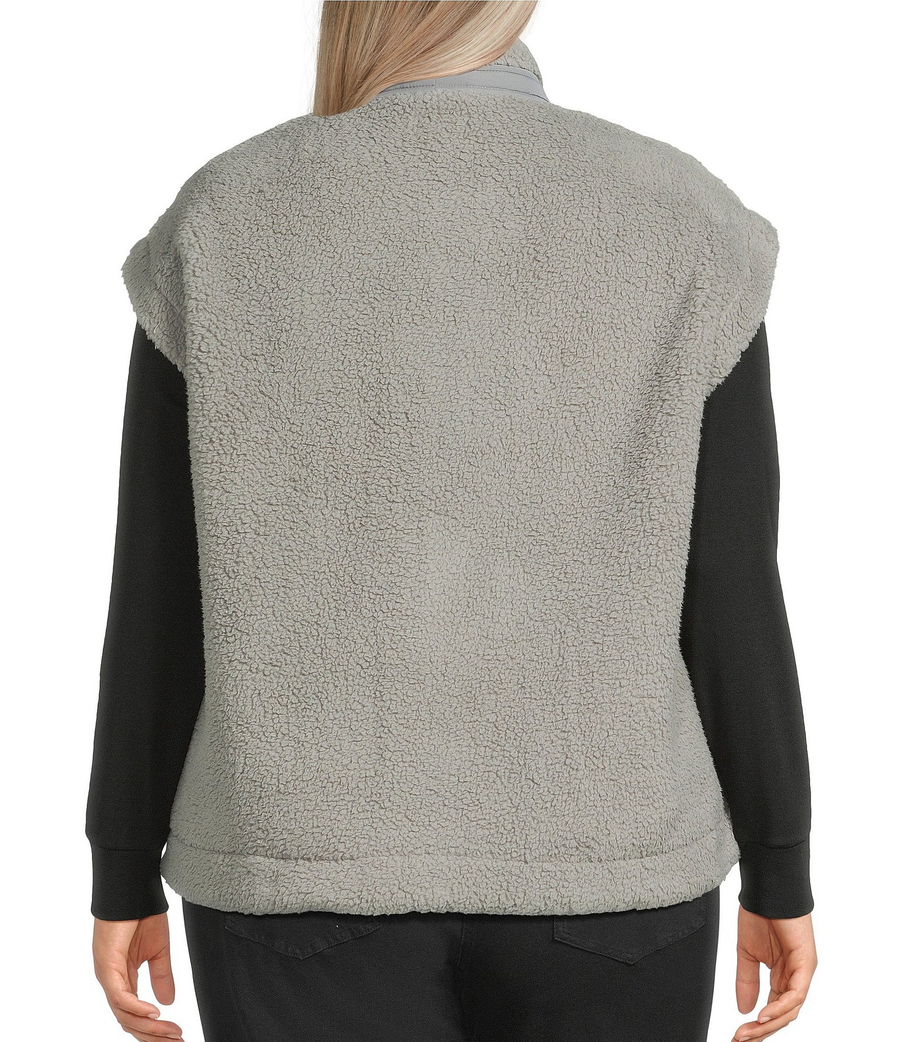 Multiples Plus Size Woven Stand Collar Sleeveless Snap-Front Fitted Vest