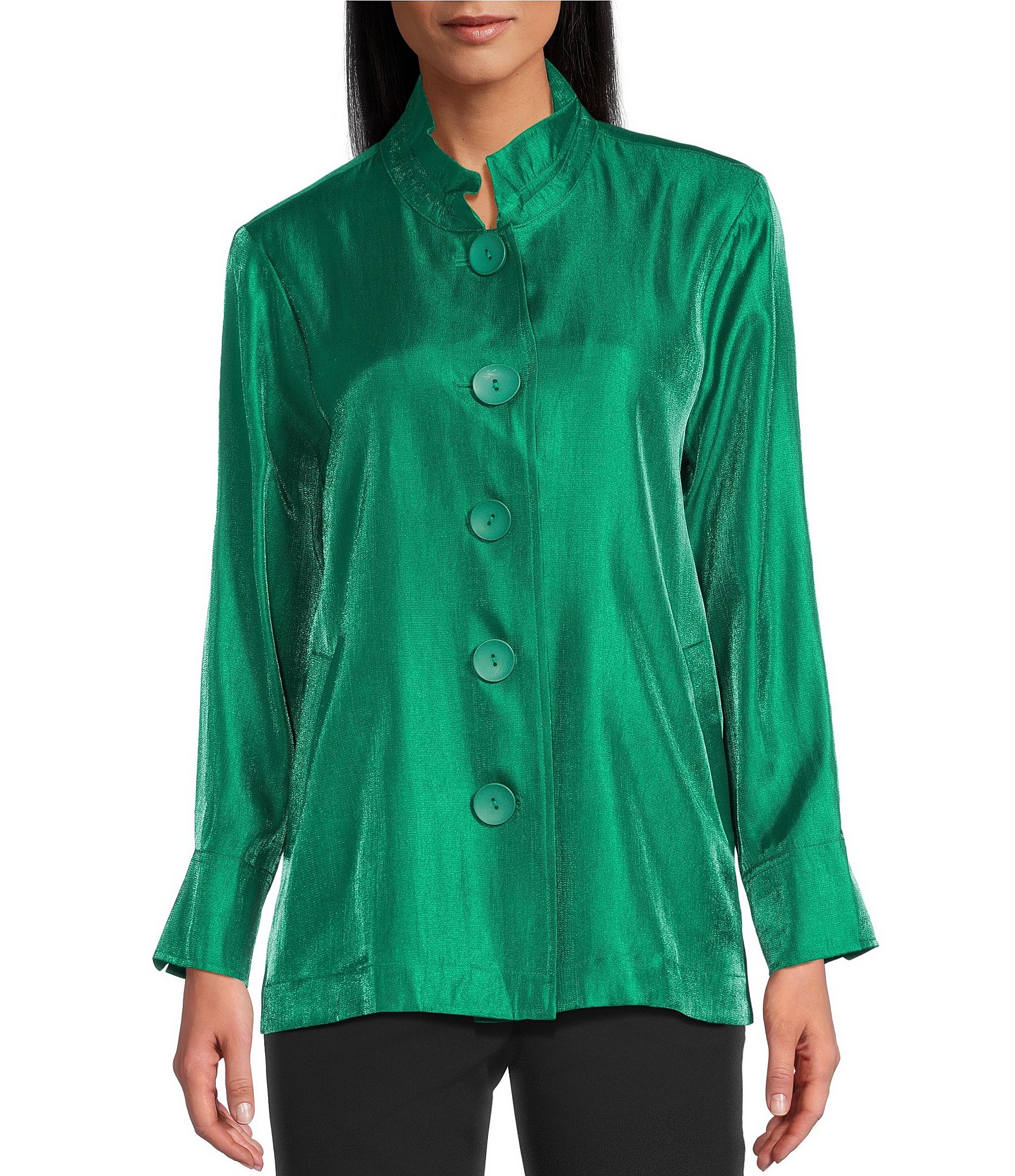 Multiples Shimmer Wire Collar 3/4 Sleeve One Button Turn Up Cuff Fit And Flare Button Front Jacket