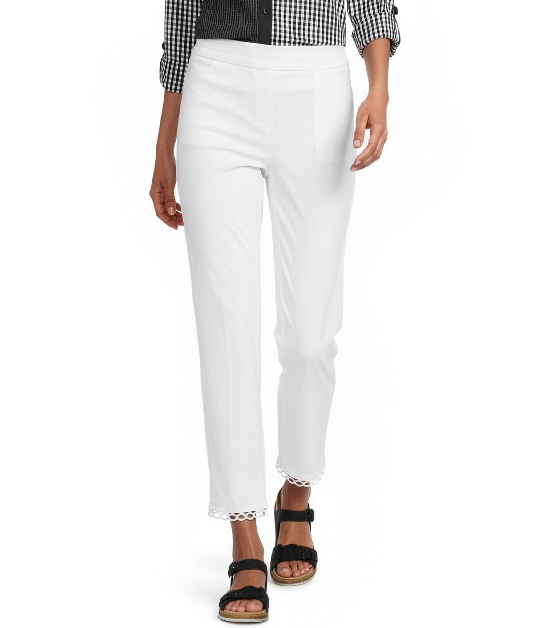 Multiples Solid Twill Braided Hem Pull-On Pants