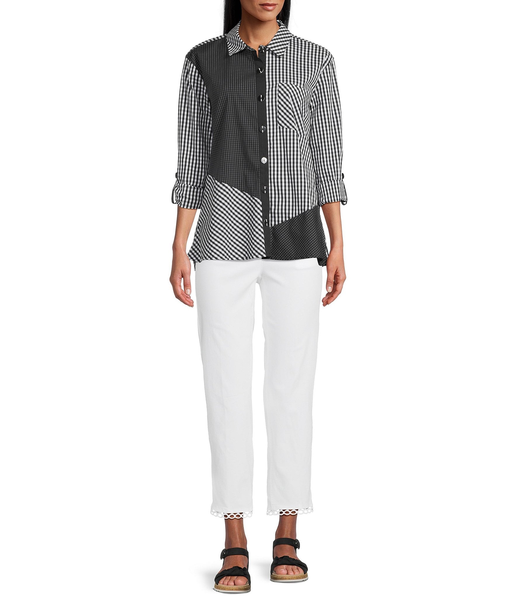 Multiples Solid Twill Braided Hem Pull-On Pants