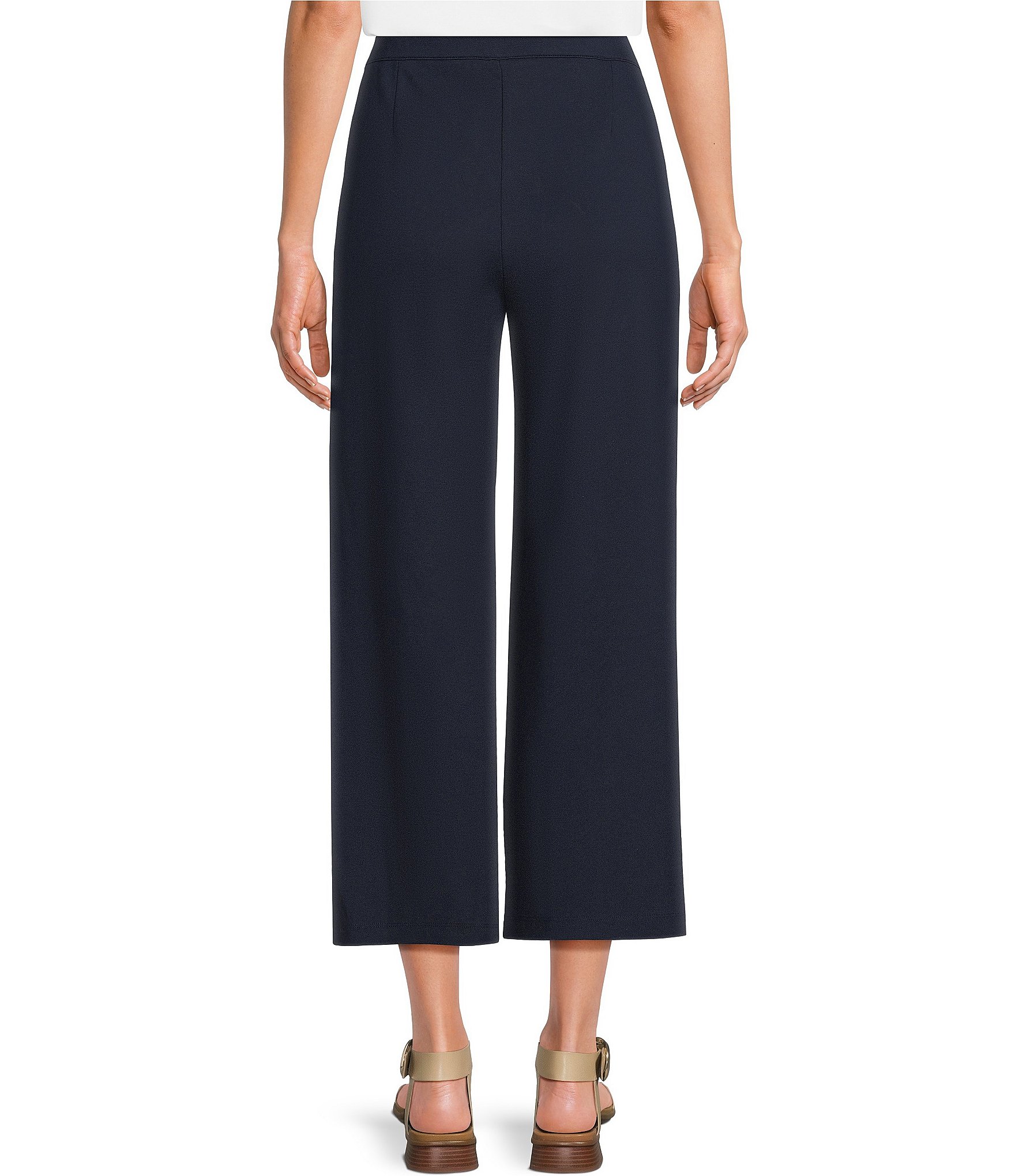 Multiples Wide-Leg Pintuck Pull-On Cropped Pants