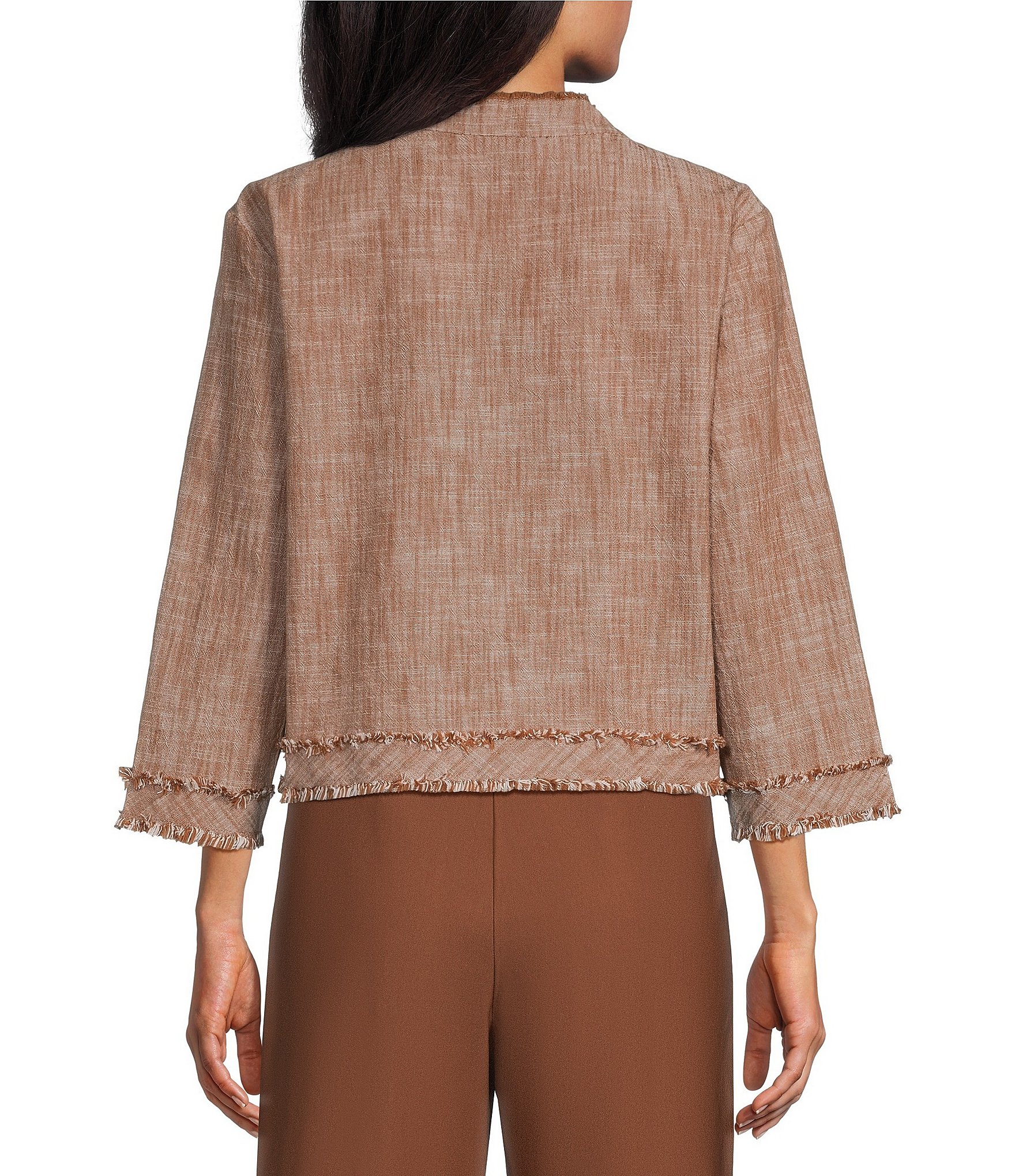 Multiples Woven Cross-Dyed Stand Collar 3/4 Sleeve Fitted Jacket