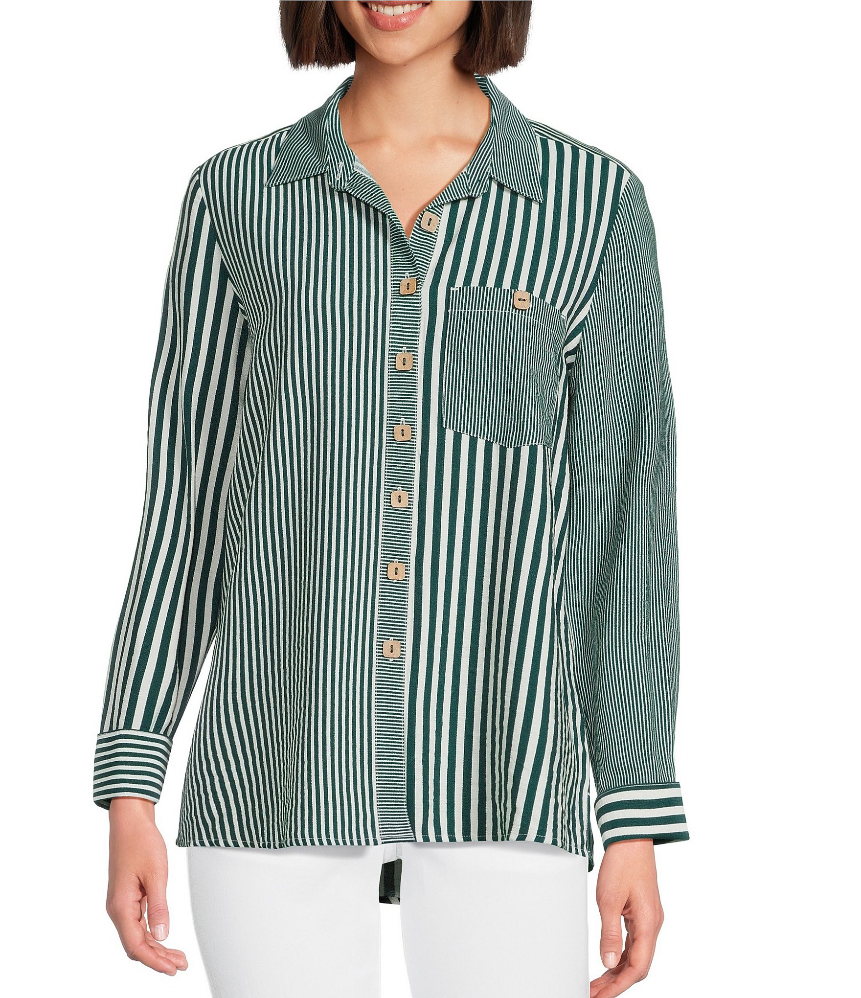 ★PARTIMENTO★ Multi Stripe Collar Long Sleeve Green PARTIMENTO