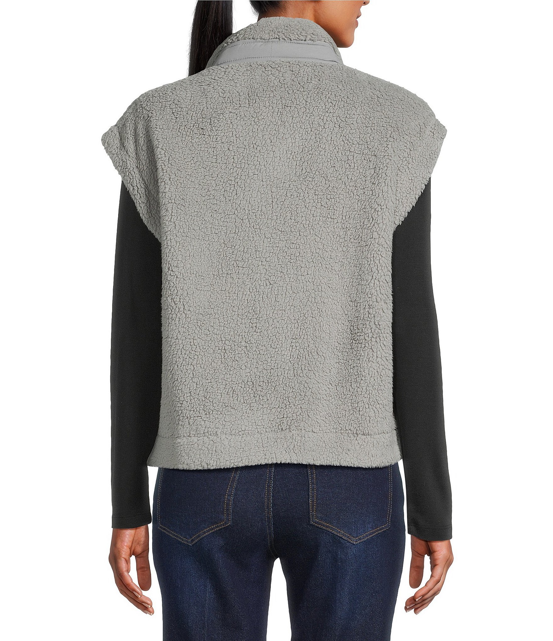 Multiples Woven Stand Collar Sleeveless Snap-Front Fitted Vest