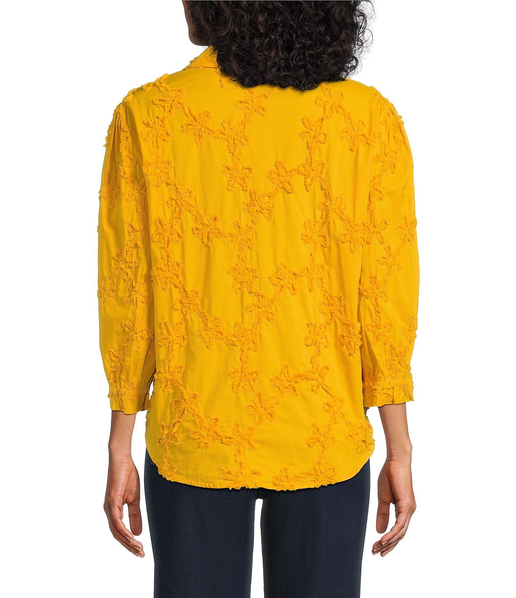 Multiples Woven Stripe Point Collar 3/4 Sleeve Shirt