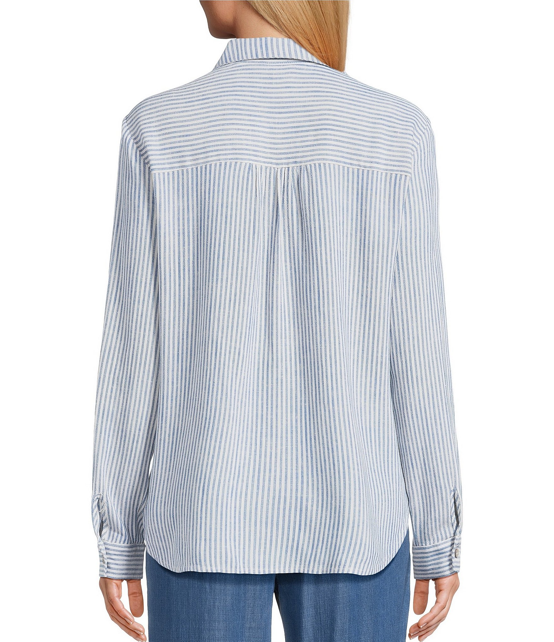 Multiples Woven Stripe Spread Collar Long Sleeve Shirt