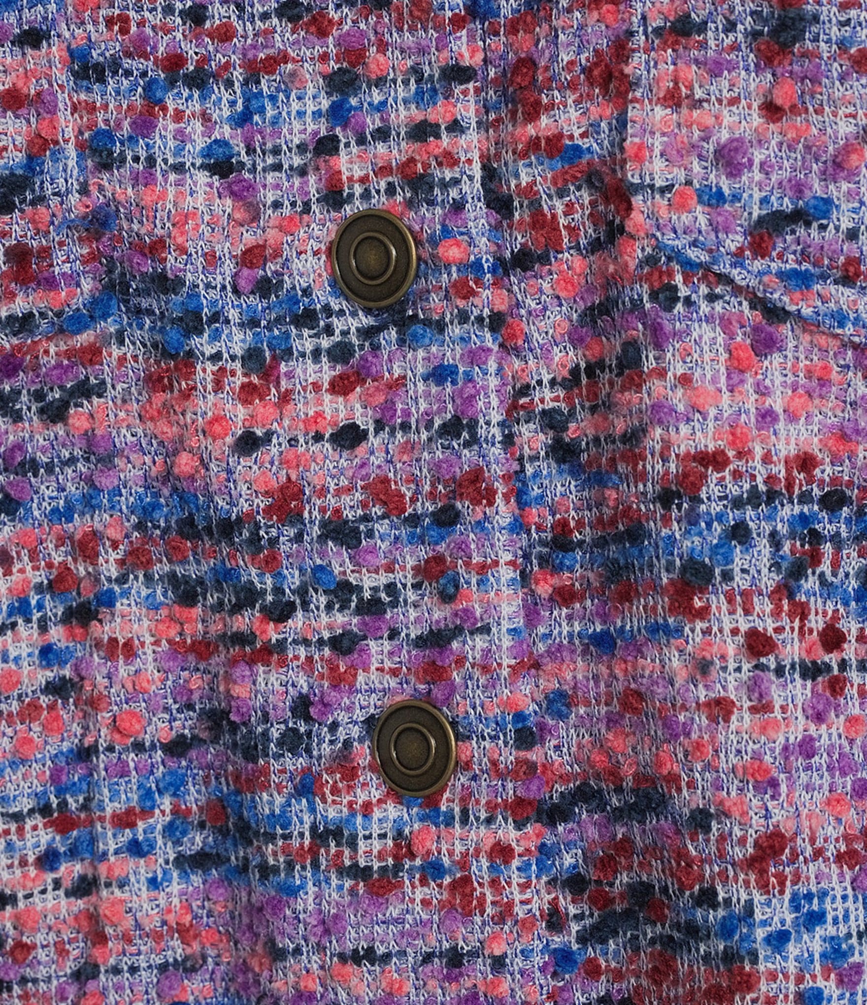 Multiples Woven Tweed Multi Print Point Collar Long Sleeve Button Front Shirt