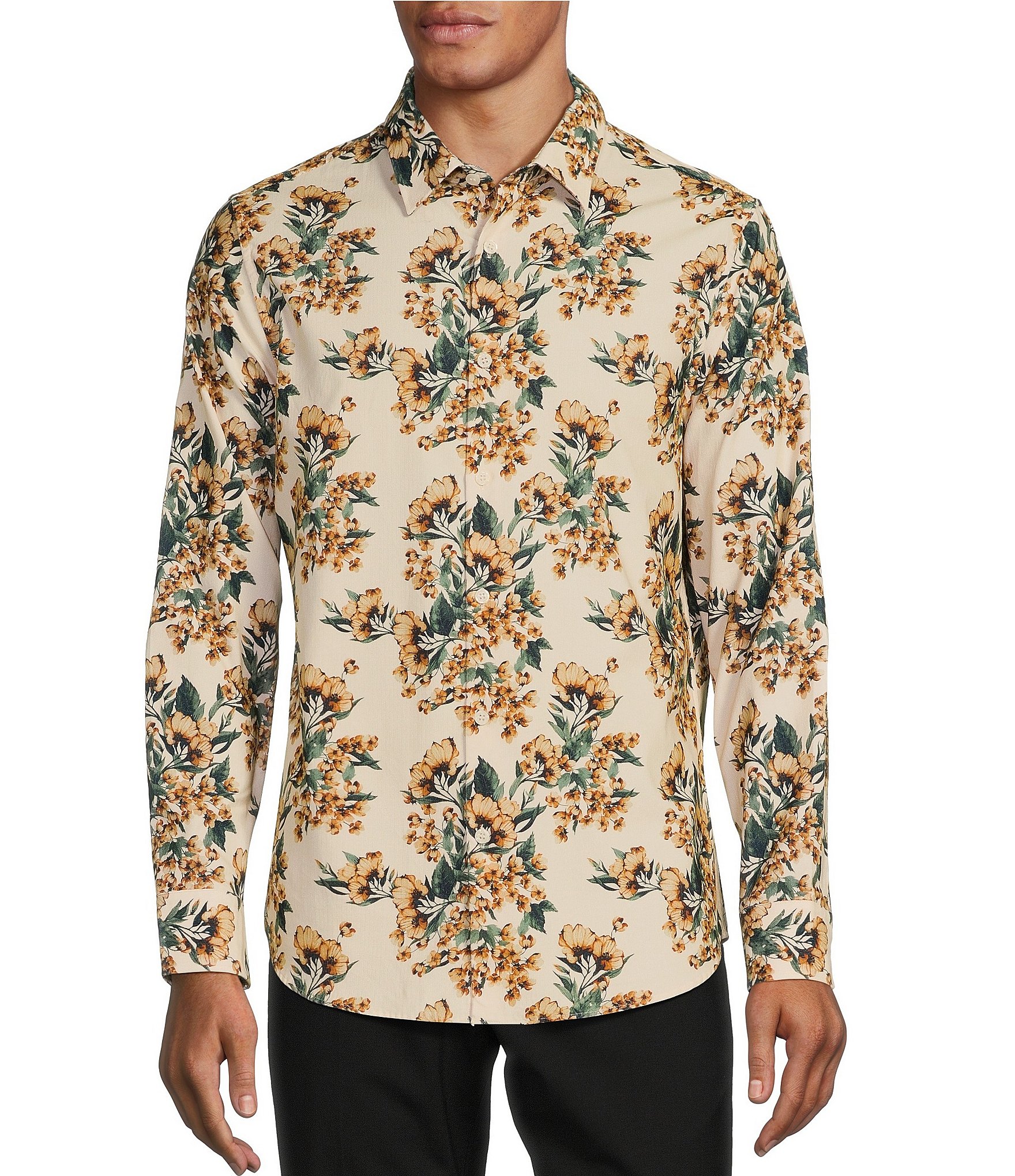 Murano Ancient Renaissance Collection Slim Fit Floral Print Long Sleeve ...