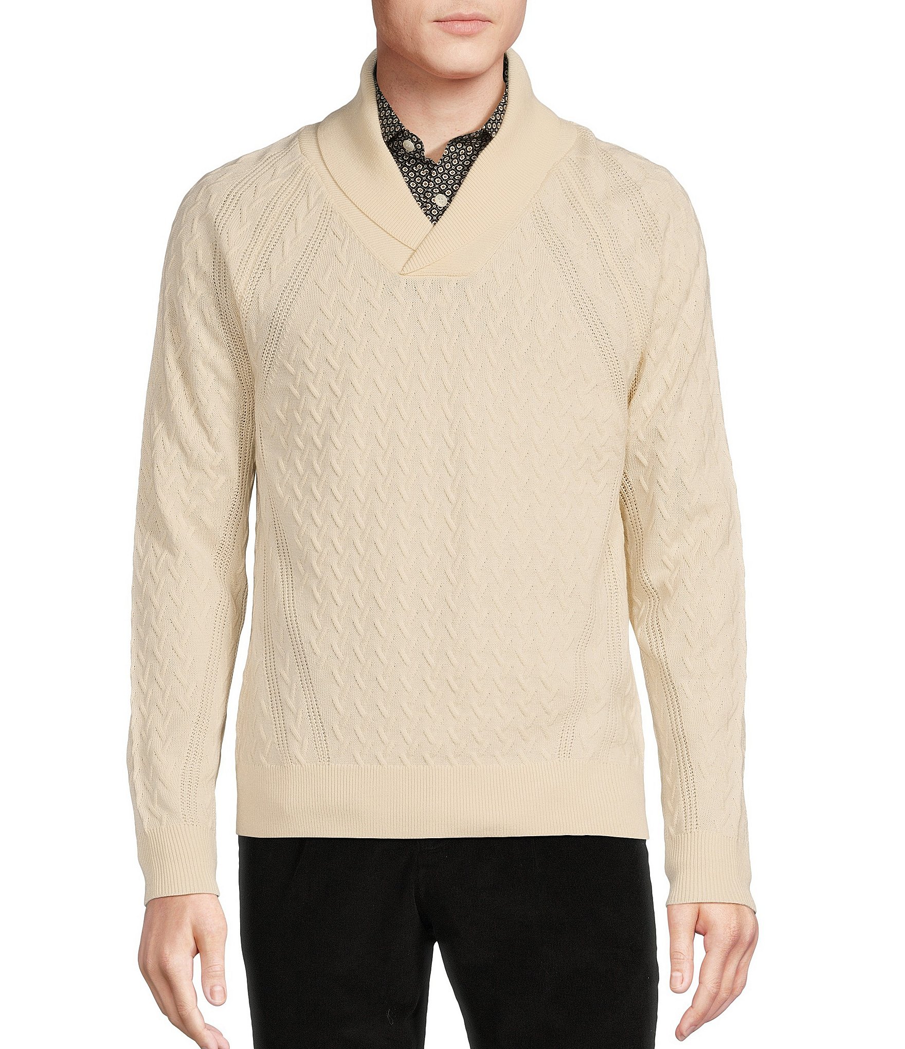 Textured-Knit Shawl-Collar Sweater