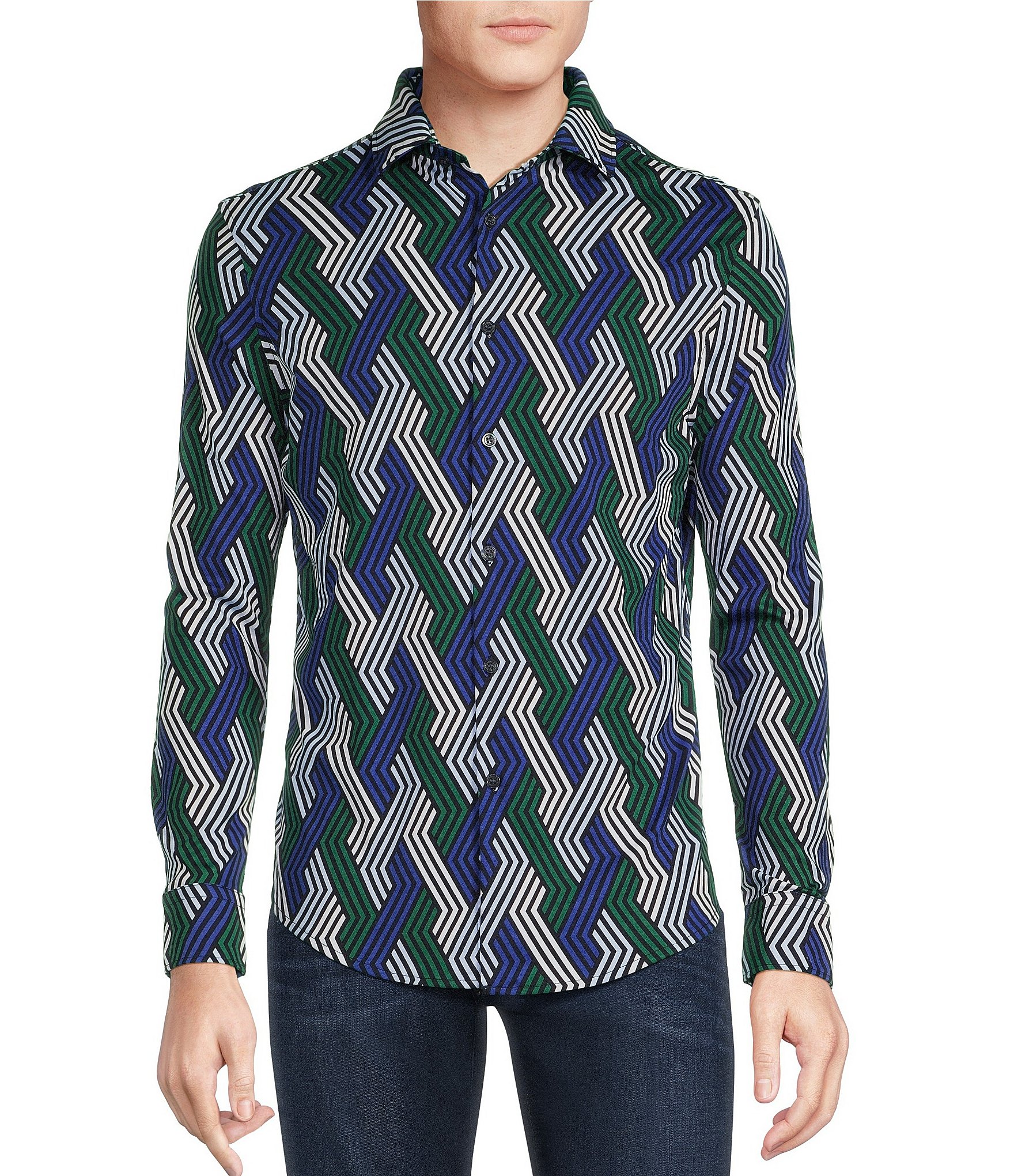 Murano Space | Sleeve Long Collection Shirt Zigzag Coatfront to Back Dillard\'s Printed Slim Fit
