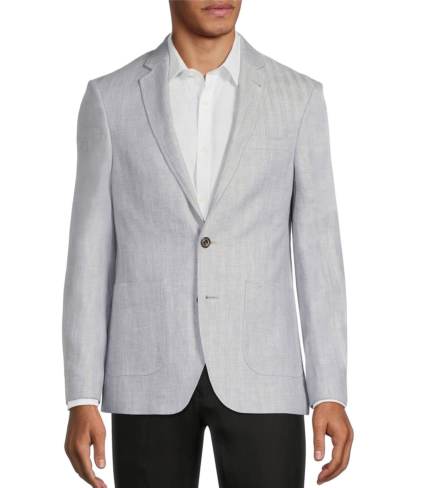 Murano Baird McNutt Linen Slim Fit Herringbone Suit Separates Blazer ...