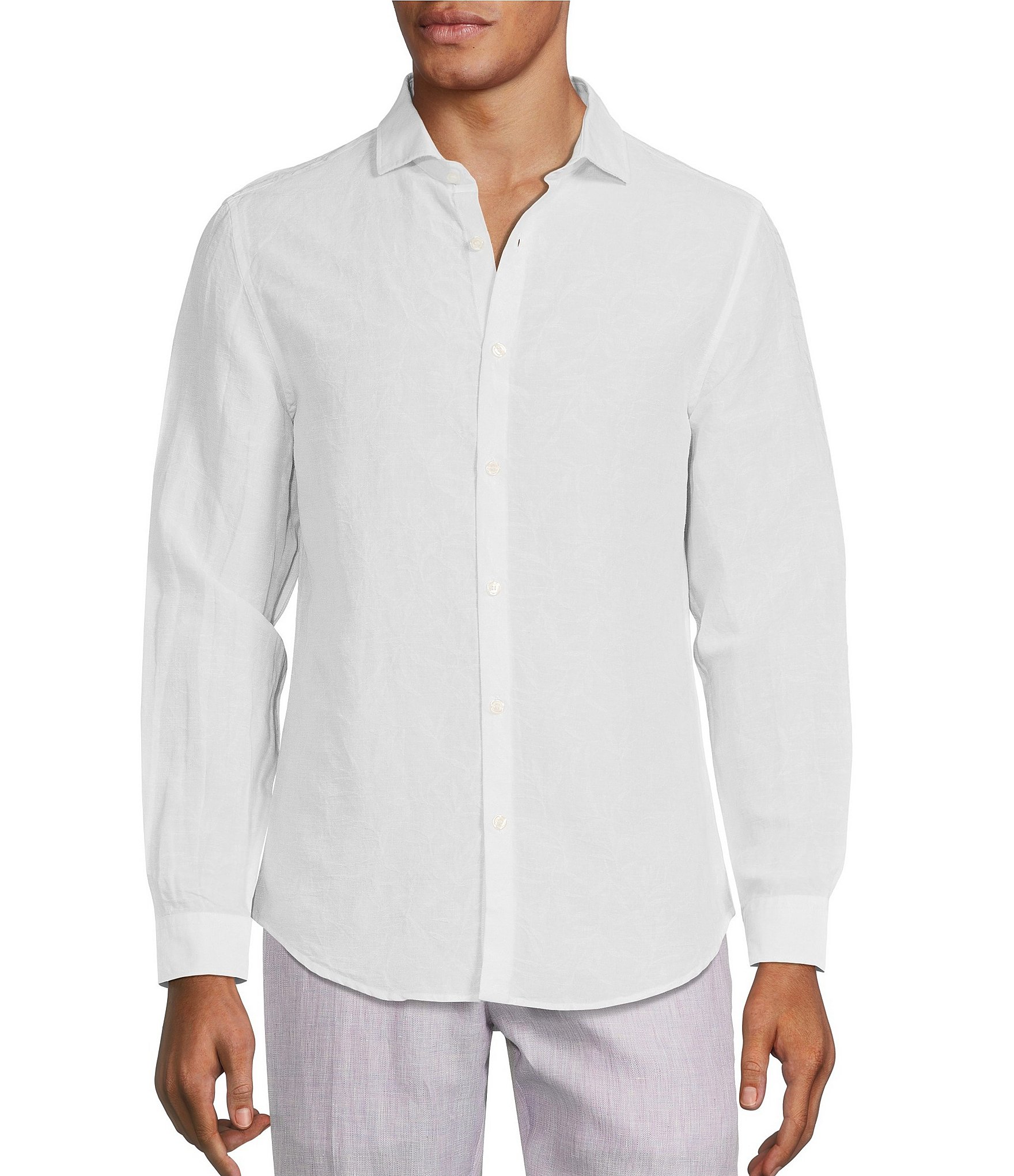 Murano Baird McNutt Linen Slim Fit Leaf Jacquard Long Sleeve Shirt ...