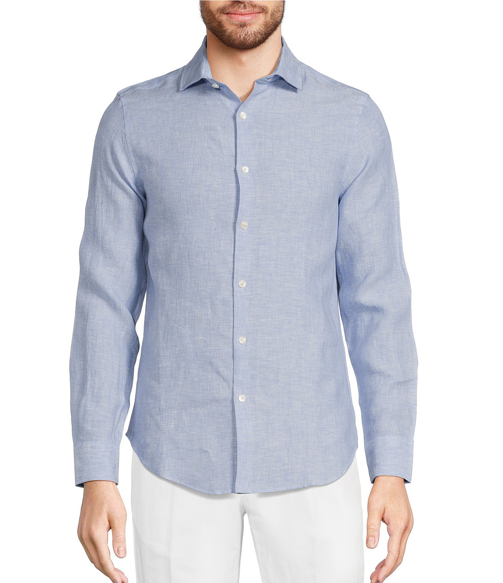 Murano Baird McNutt Linen Slim Fit Solid Long Sleeve Woven Shirt