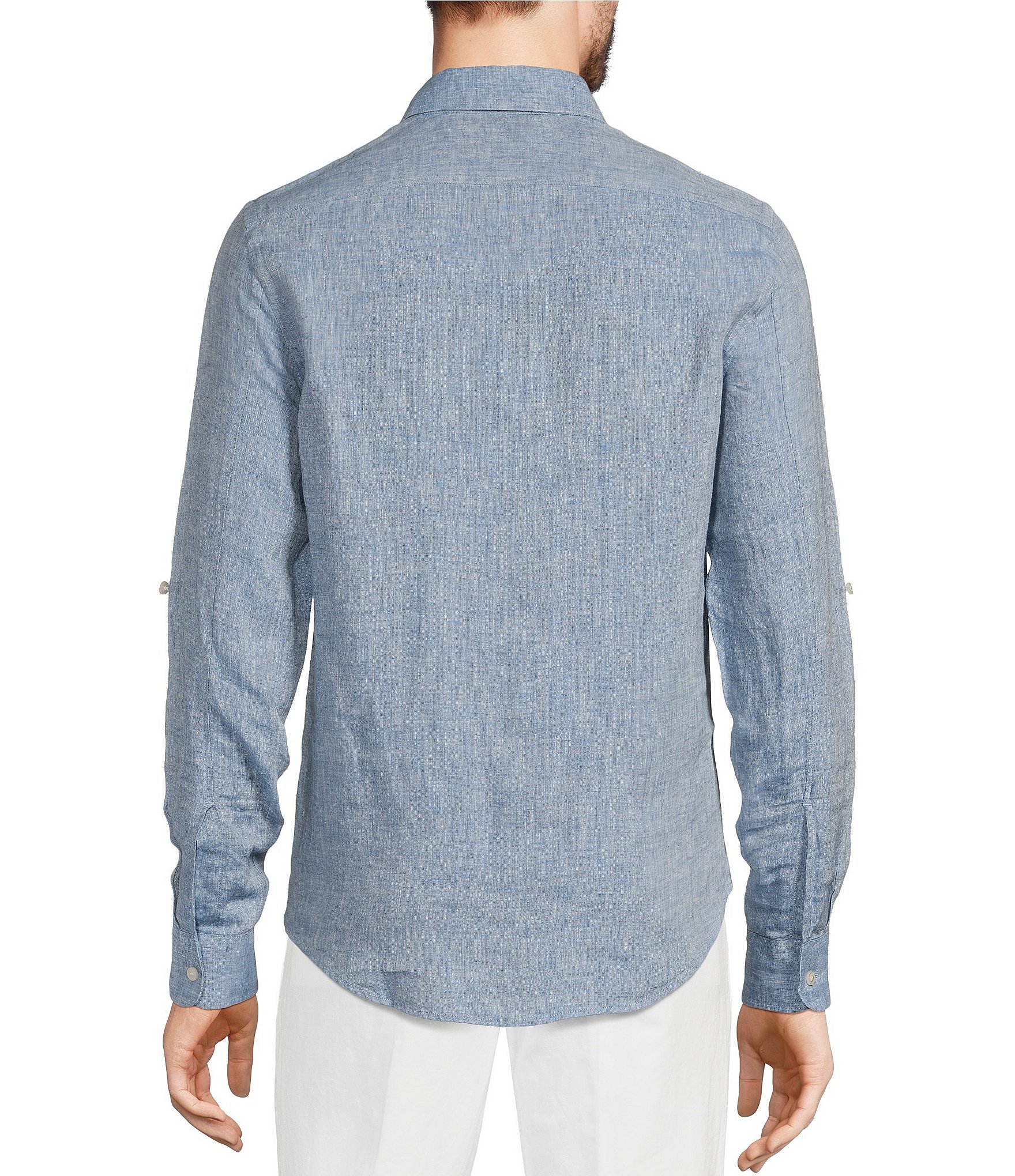 Murano Baird McNutt Linen Slim Fit Two Pocket Solid Long Sleeve Shirt