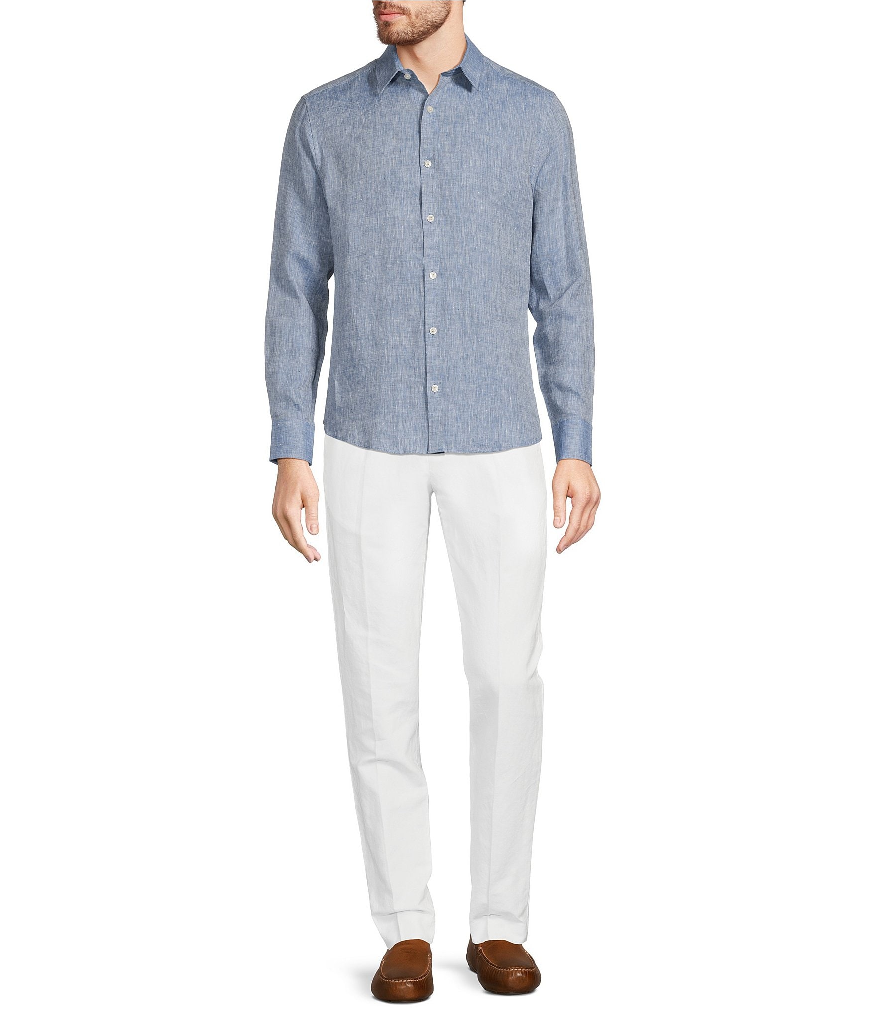 Murano Baird McNutt Linen Solid Long Sleeve Woven Shirt