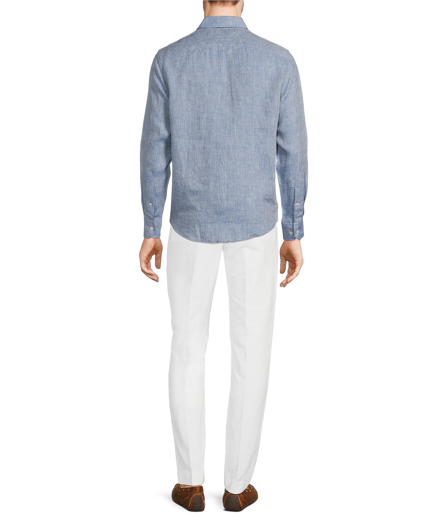 Murano Baird McNutt Linen Solid Long Sleeve Woven Shirt