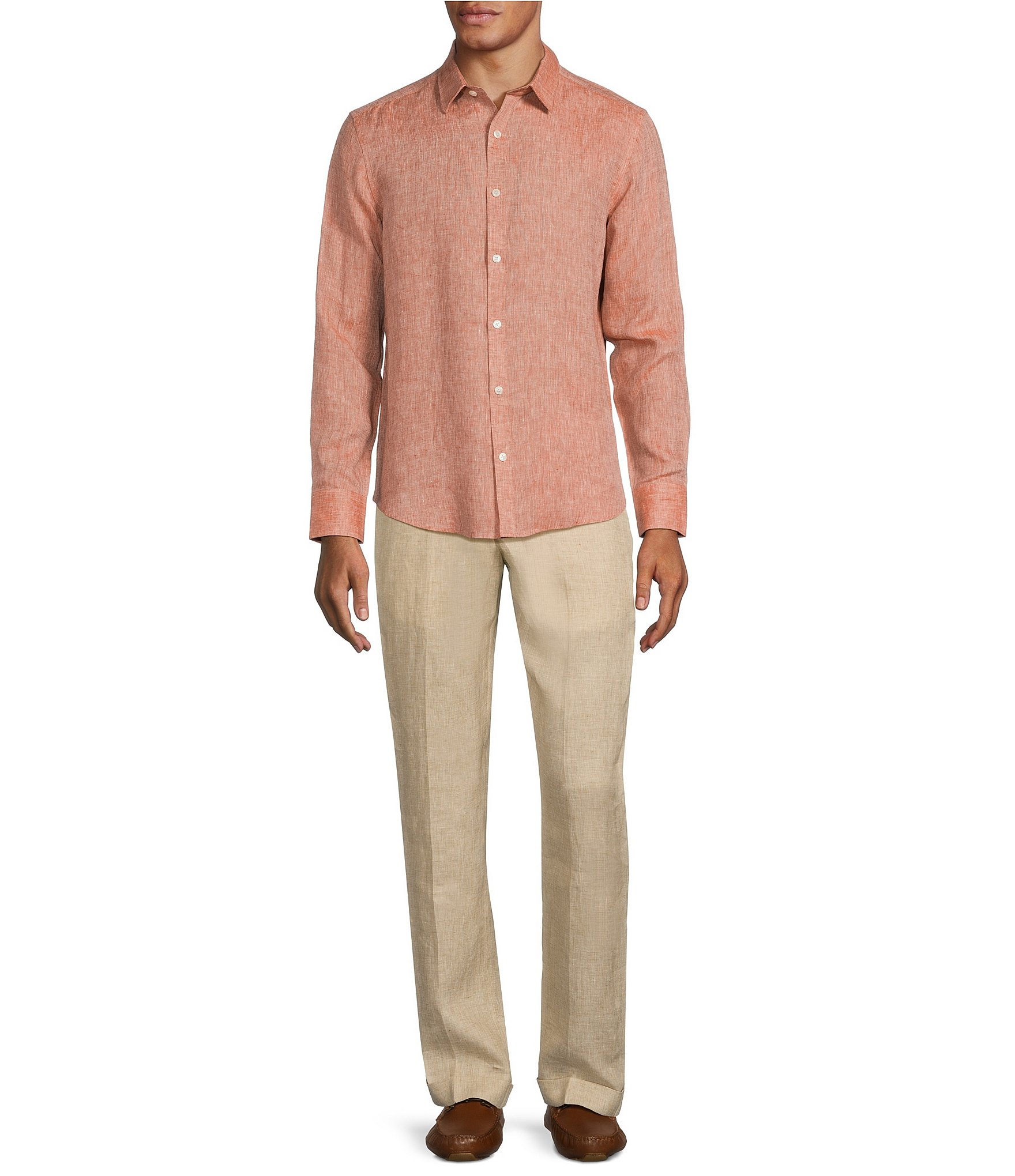 Murano Baird McNutt Linen Solid Long Sleeve Woven Shirt