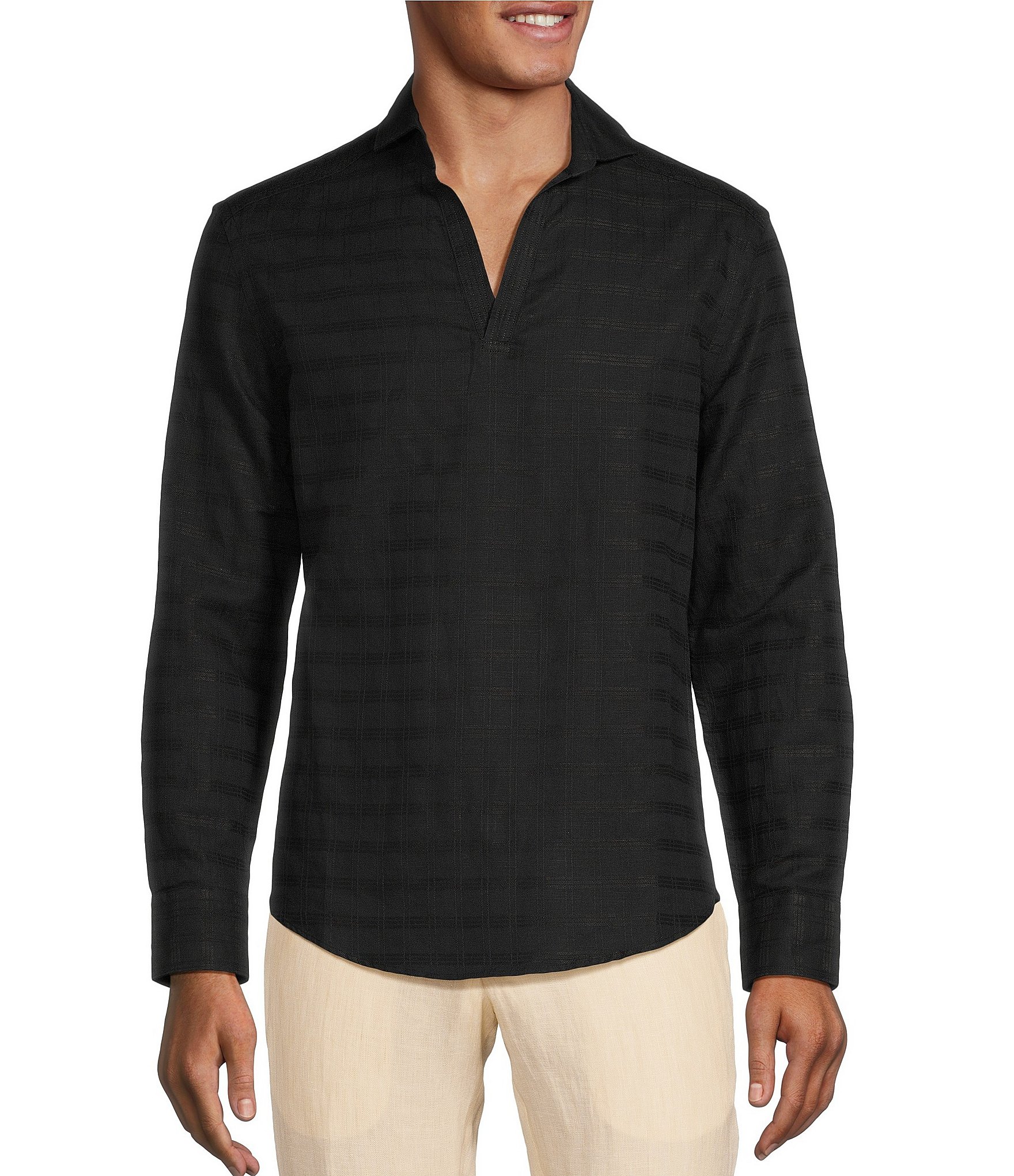 Murano Baird McNutt Johnny Collar Linen Texture Popover Shirt | Dillard's