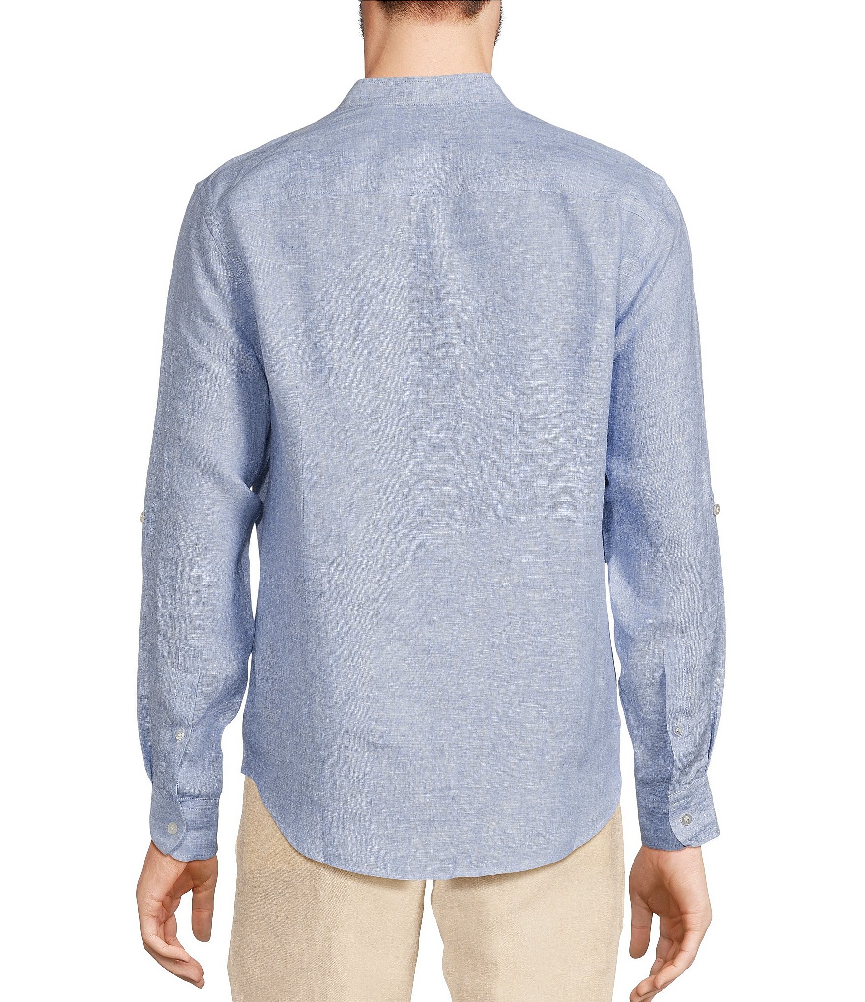 Murano Big & Tall Baird McNutt Classic Fit Mandarin Collar Roll-Tab Long Sleeve Linen Woven Shirt