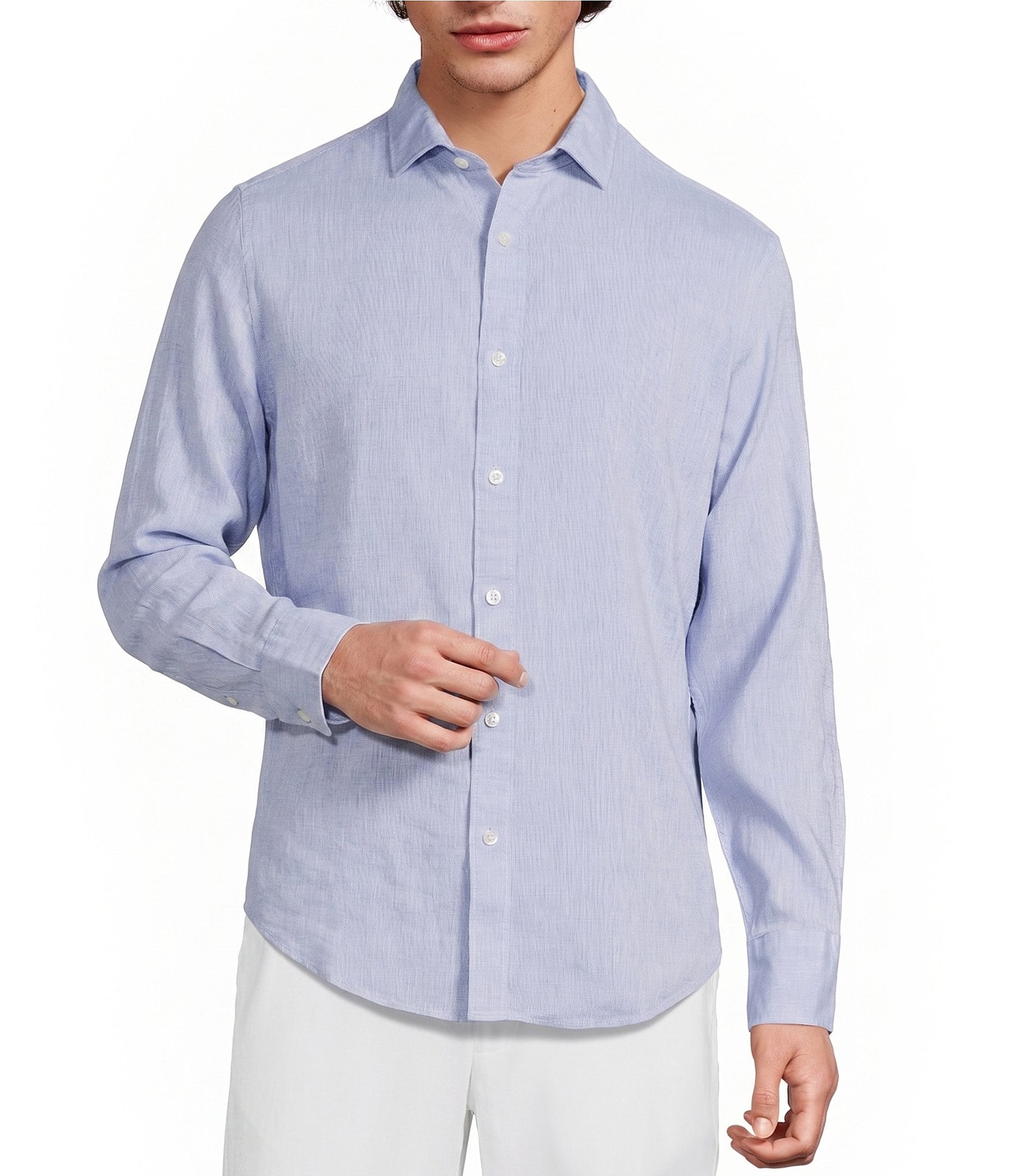 Murano Big & Tall Baird McNutt Linen Classic Fit Solid Long Sleeve Woven Shirt