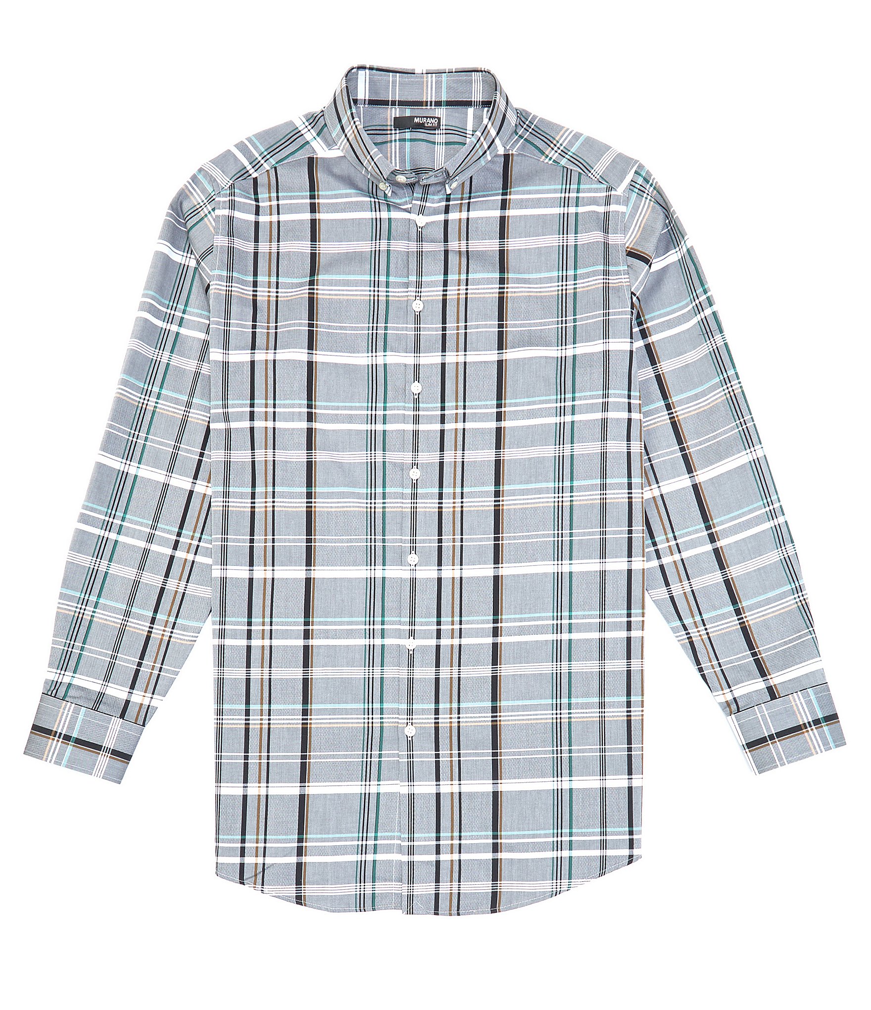 Murano Big & Tall Electric Jungle Collection Slim-Fit Plaid Long-Sleeve ...