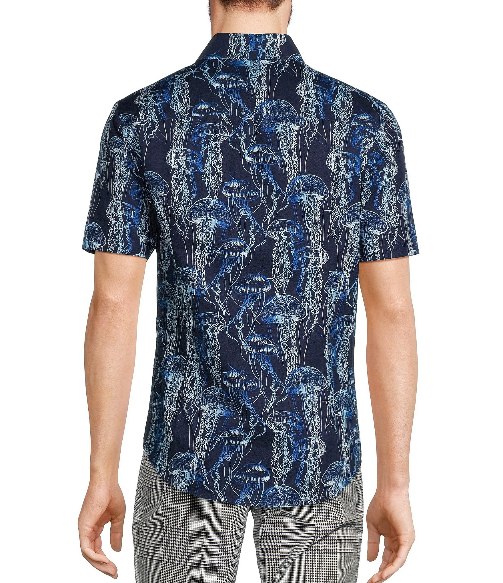 Murano Big & Tall Modern Maritime Collection Slim-Fit Jellyfish Print Short Sleeve Woven Shirt