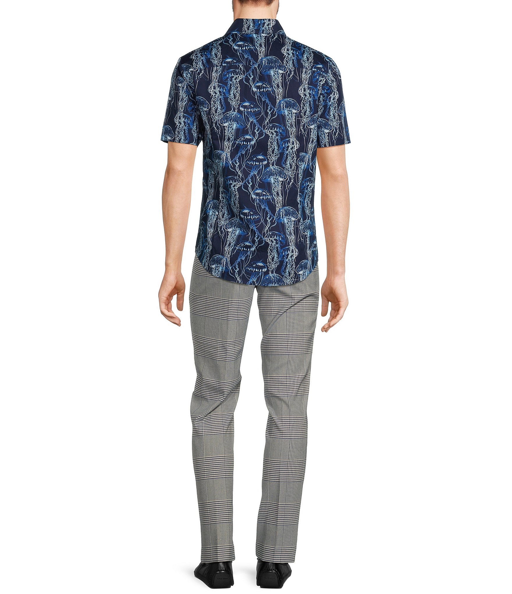 Murano Big & Tall Modern Maritime Collection Slim-Fit Jellyfish Print Short Sleeve Woven Shirt