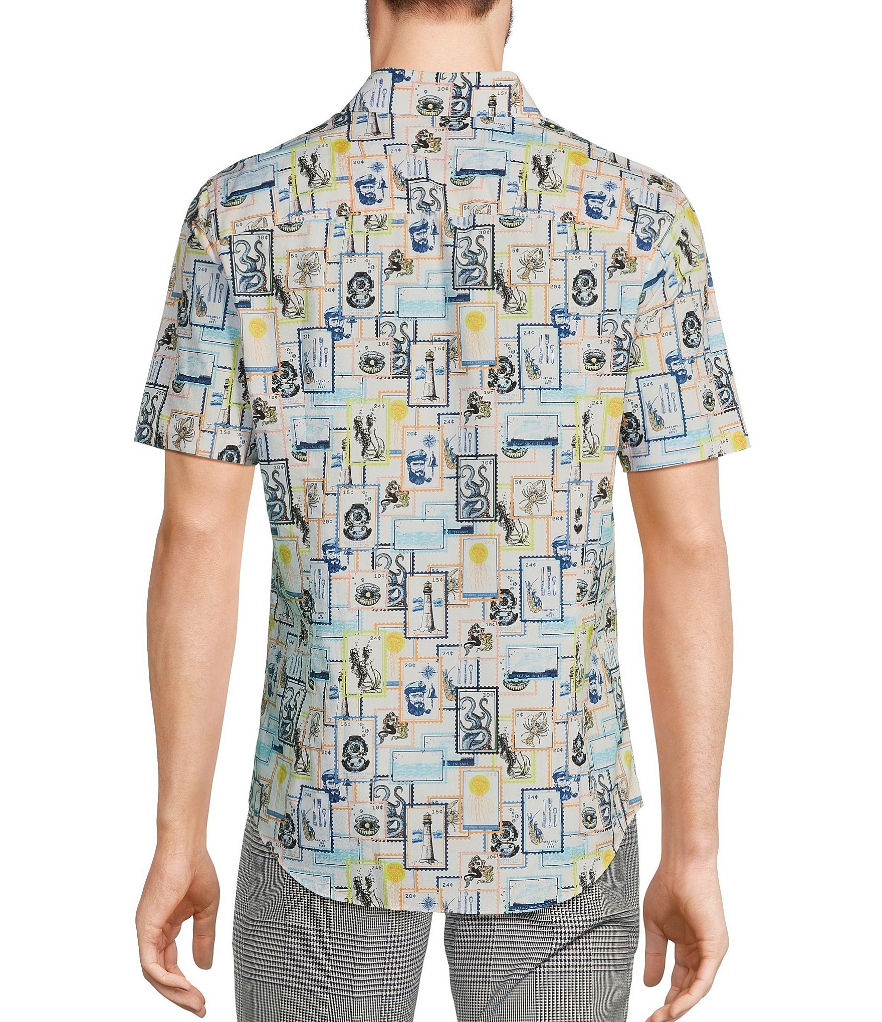 Murano Big & Tall Modern Maritime Collection Slim-Fit Stamp Print Short Sleeve Shirt