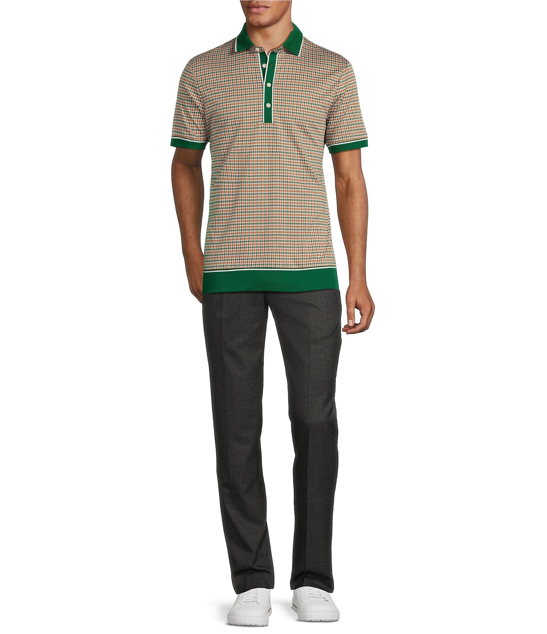 Murano Big & Tall Prehistoric Prep Collection Slim Fit Houndstooth Short Sleeve Polo Shirt