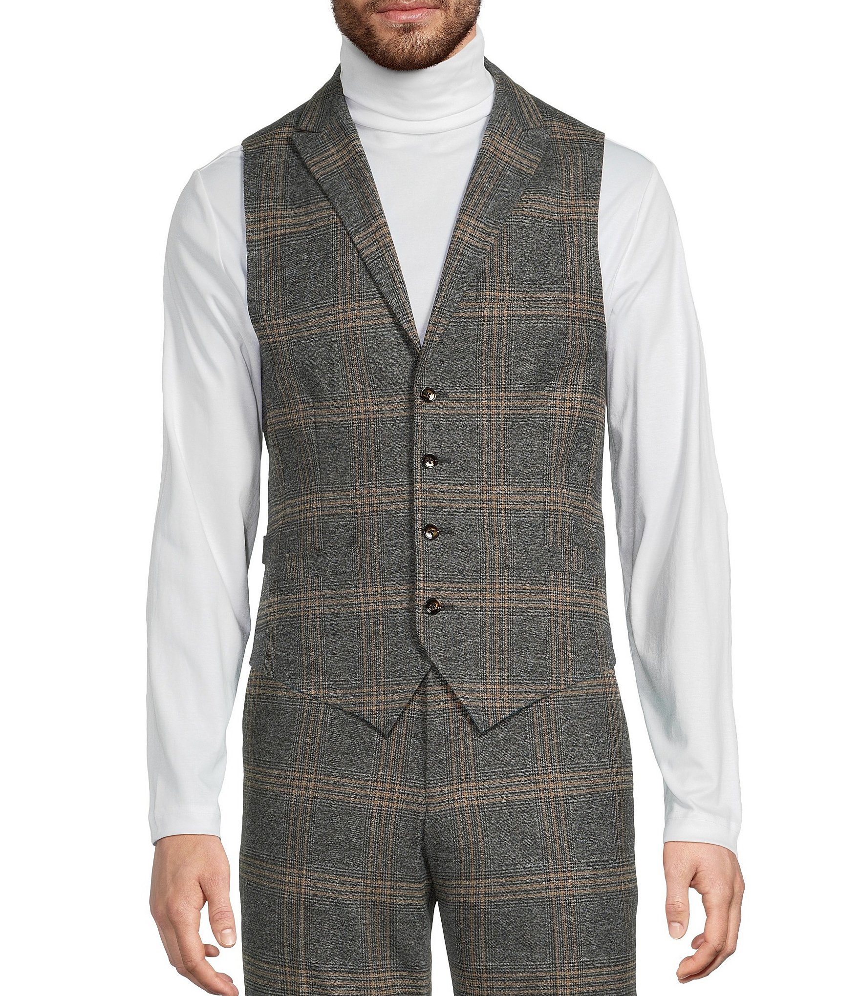 Murano Big & Tall Shawl Plaid Suit Separates Vest