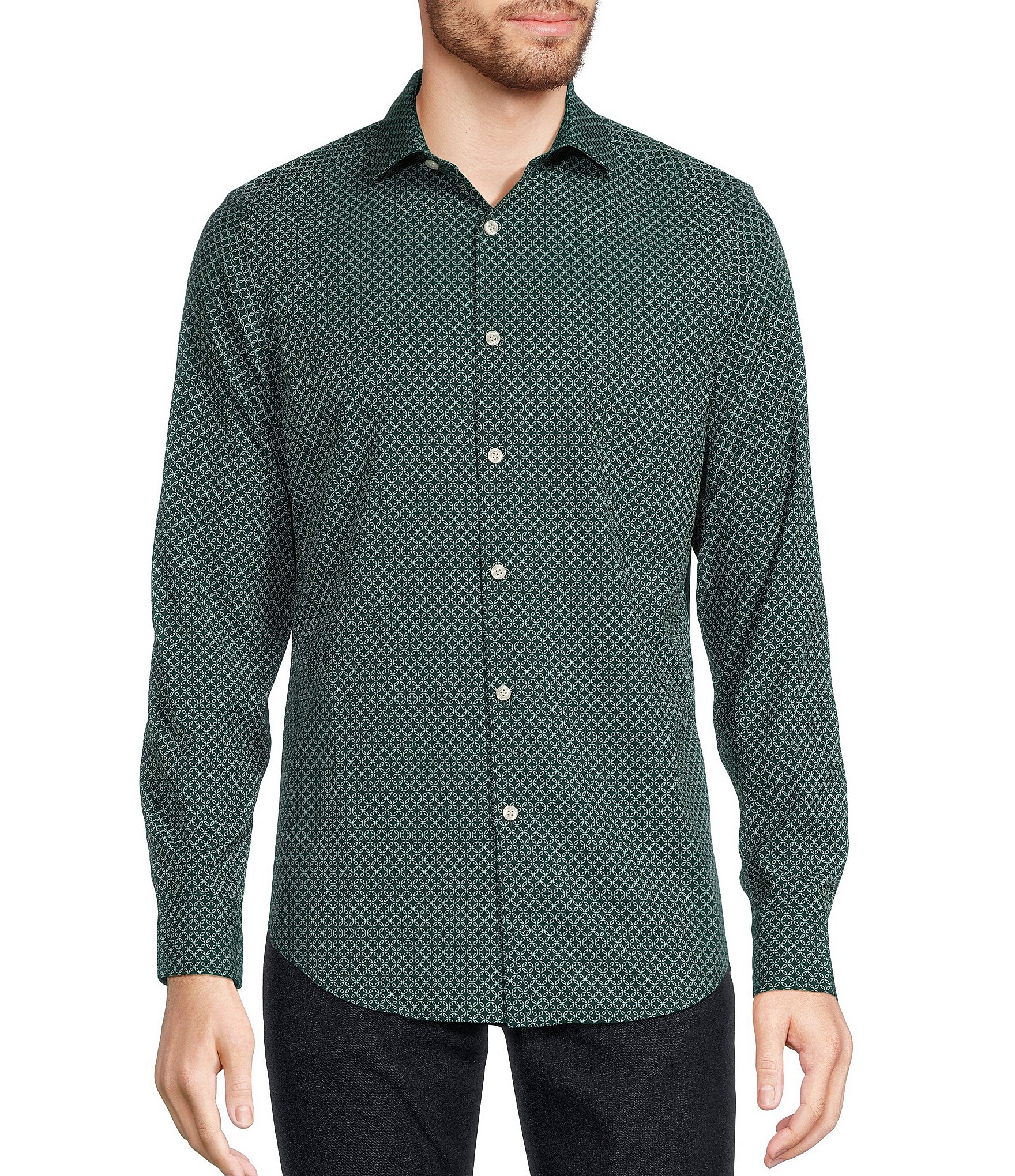 Murano Big & Tall Slim Fit Long Sleeve Geometric Print Performance Woven Shirt