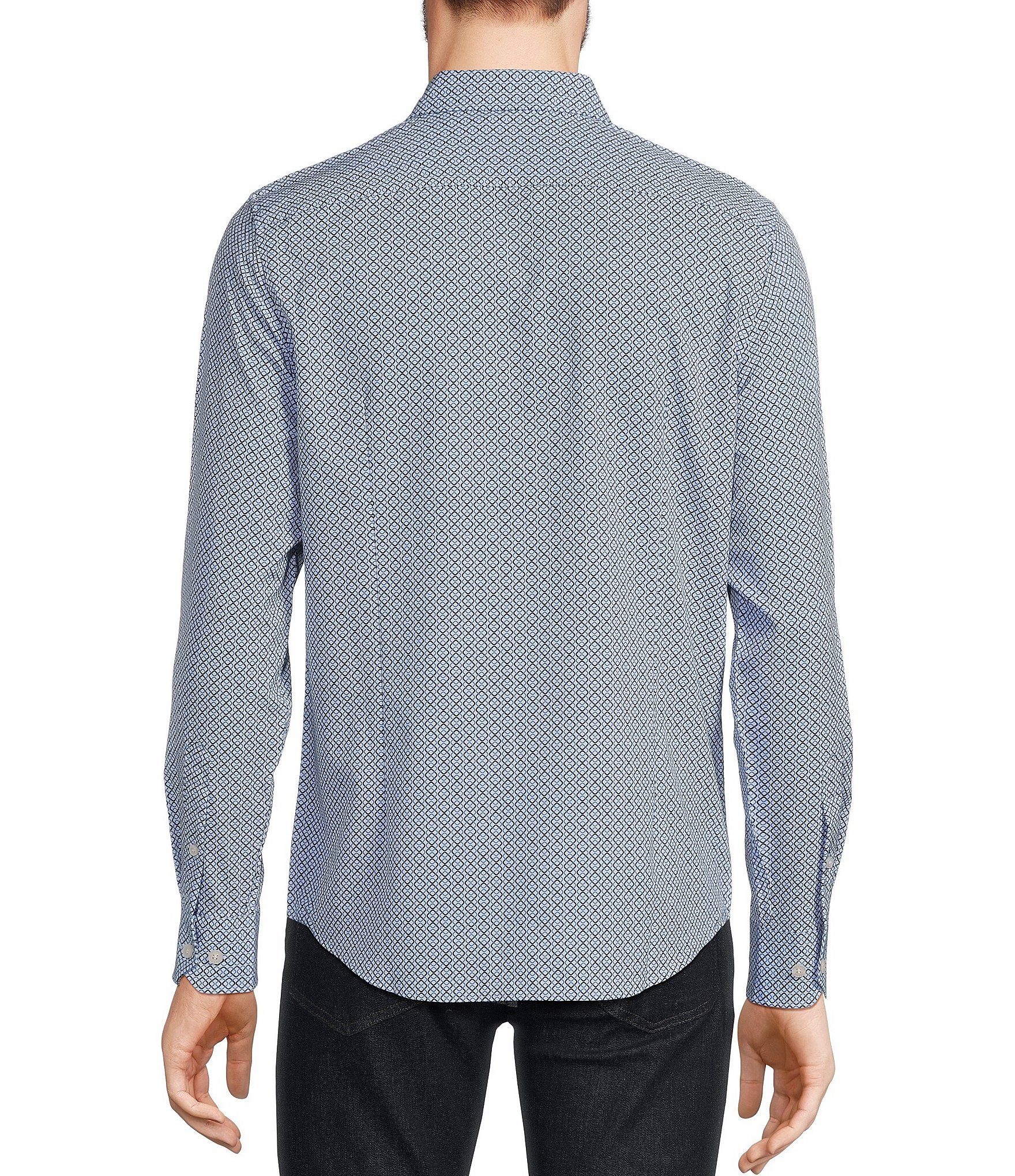 Murano Big & Tall Slim-Fit Performance Stretch Diamond Geometric Print Long Sleeve Woven Shirt