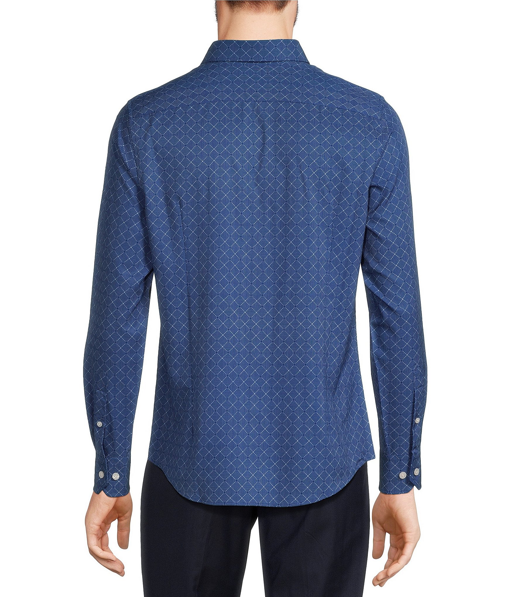 Murano Big & Tall Slim Fit Performance Stretch Geometric Print Long Sleeve Woven Shirt