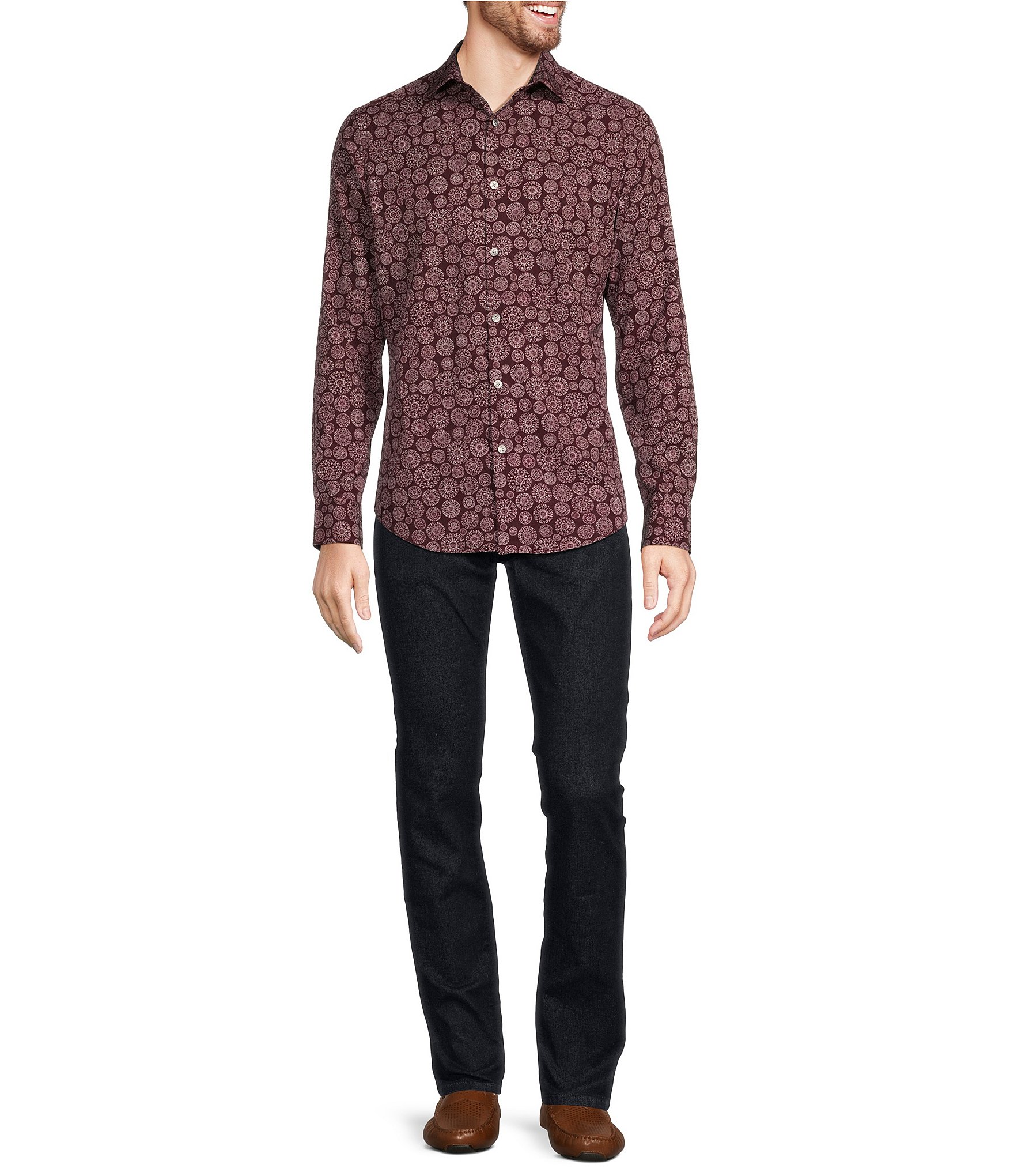 Murano Big & Tall Slim-Fit Performance Stretch Medallion Print Long Sleeve Woven Shirt