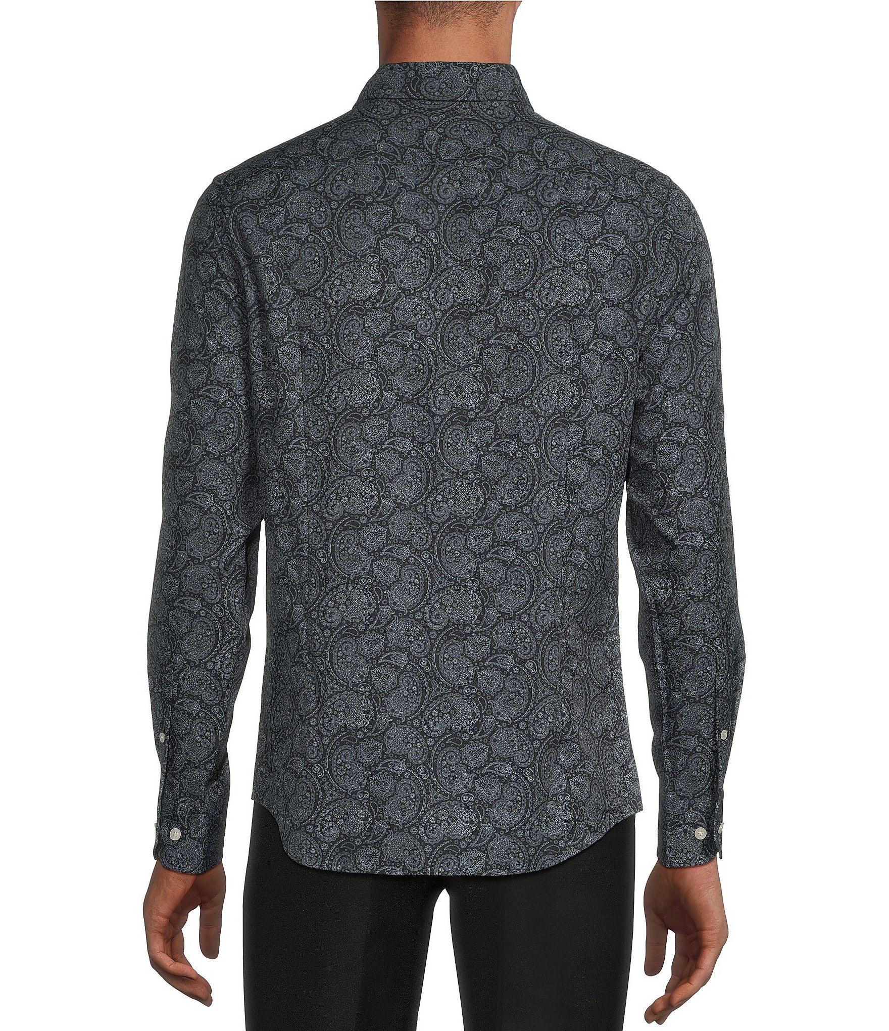 Murano Big & Tall Slim Fit Performance Stretch Paisley Long Sleeve Woven Shirt