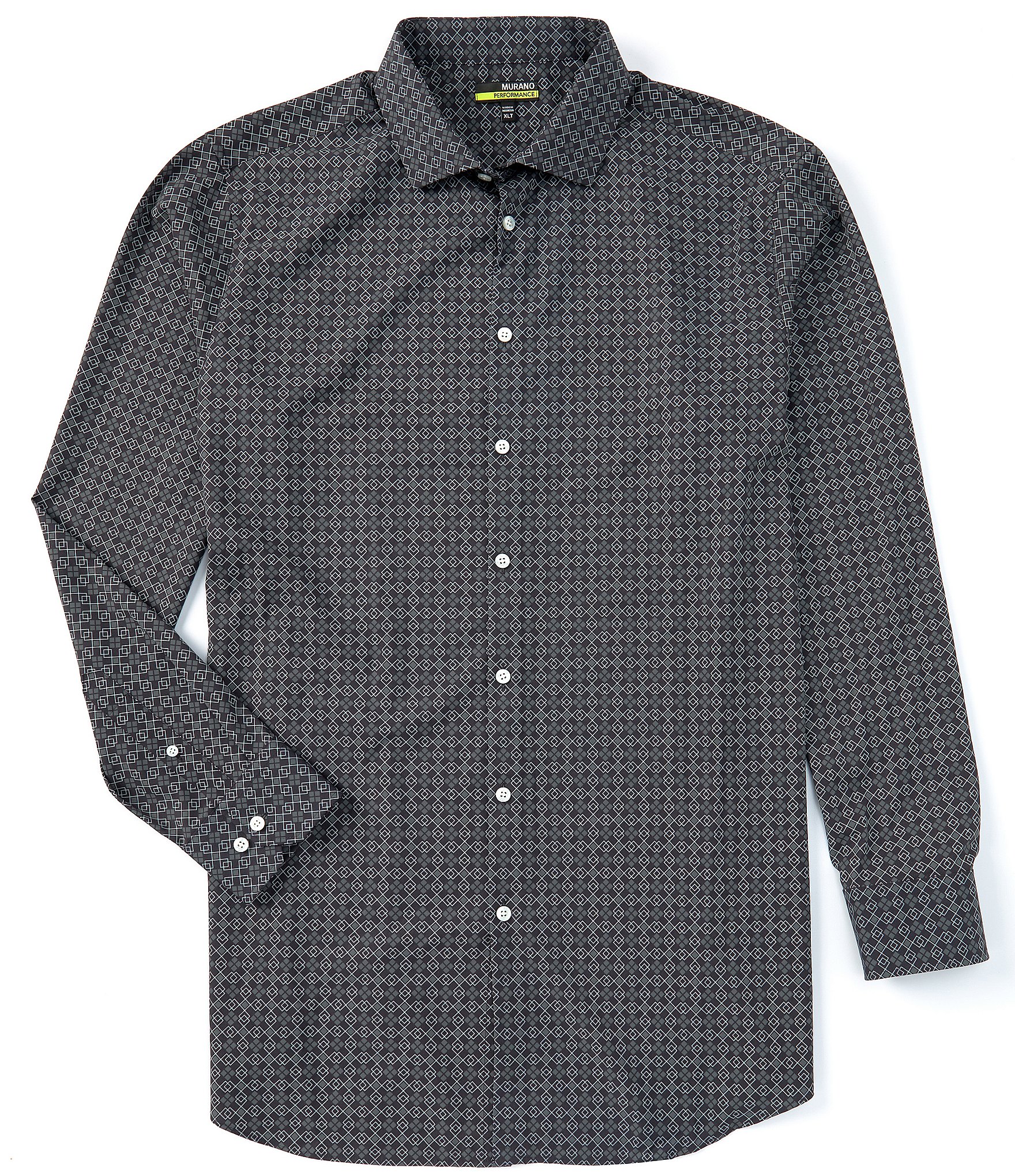 Murano Big & Tall Slim-Fit Square Geometric Performance Stretch Long-Sleeve Woven Shirt