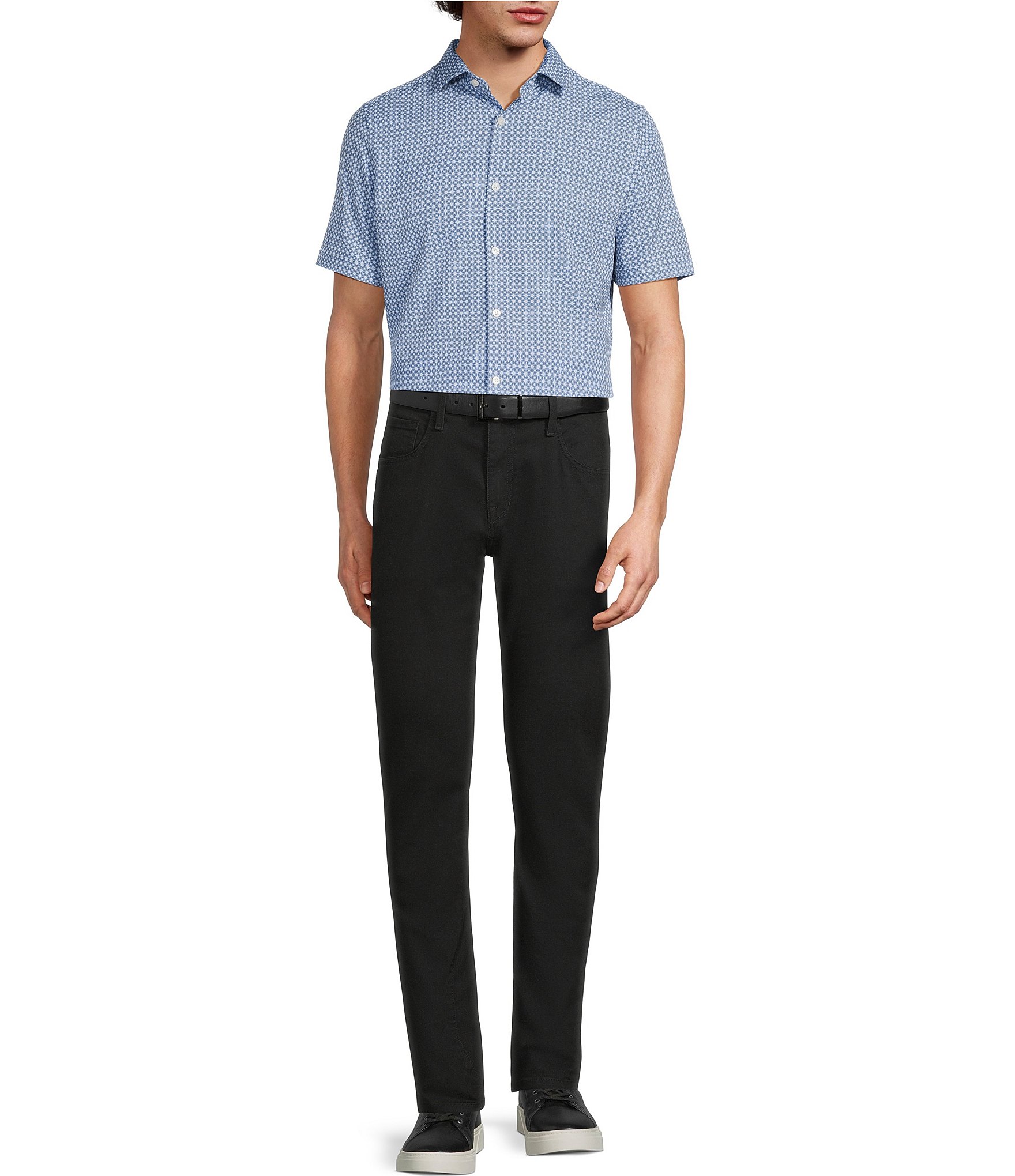 Murano Big & Tall Slim Fit Wave Pattern Performance Stretch Short Sleeve Woven Shirt